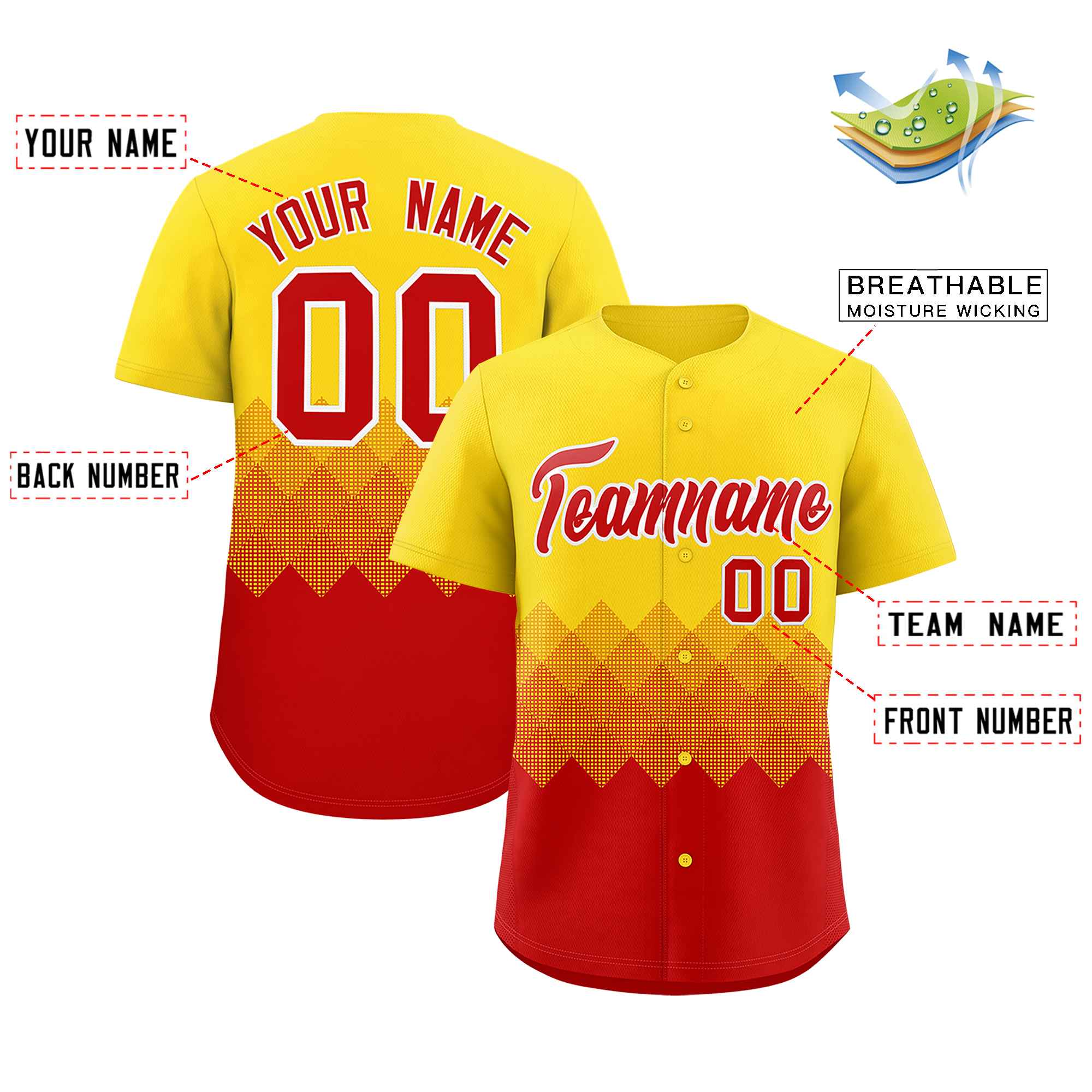 Custom Gold Red Grid Blur Pattern Authentic Baseball Jersey| KXKSHOP