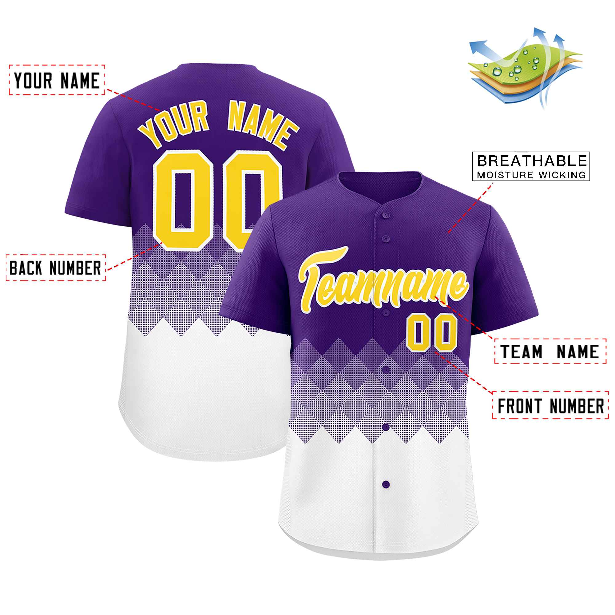 Custom Purple White Grid Blur Pattern Authentic Baseball Jersey| KXKSHOP