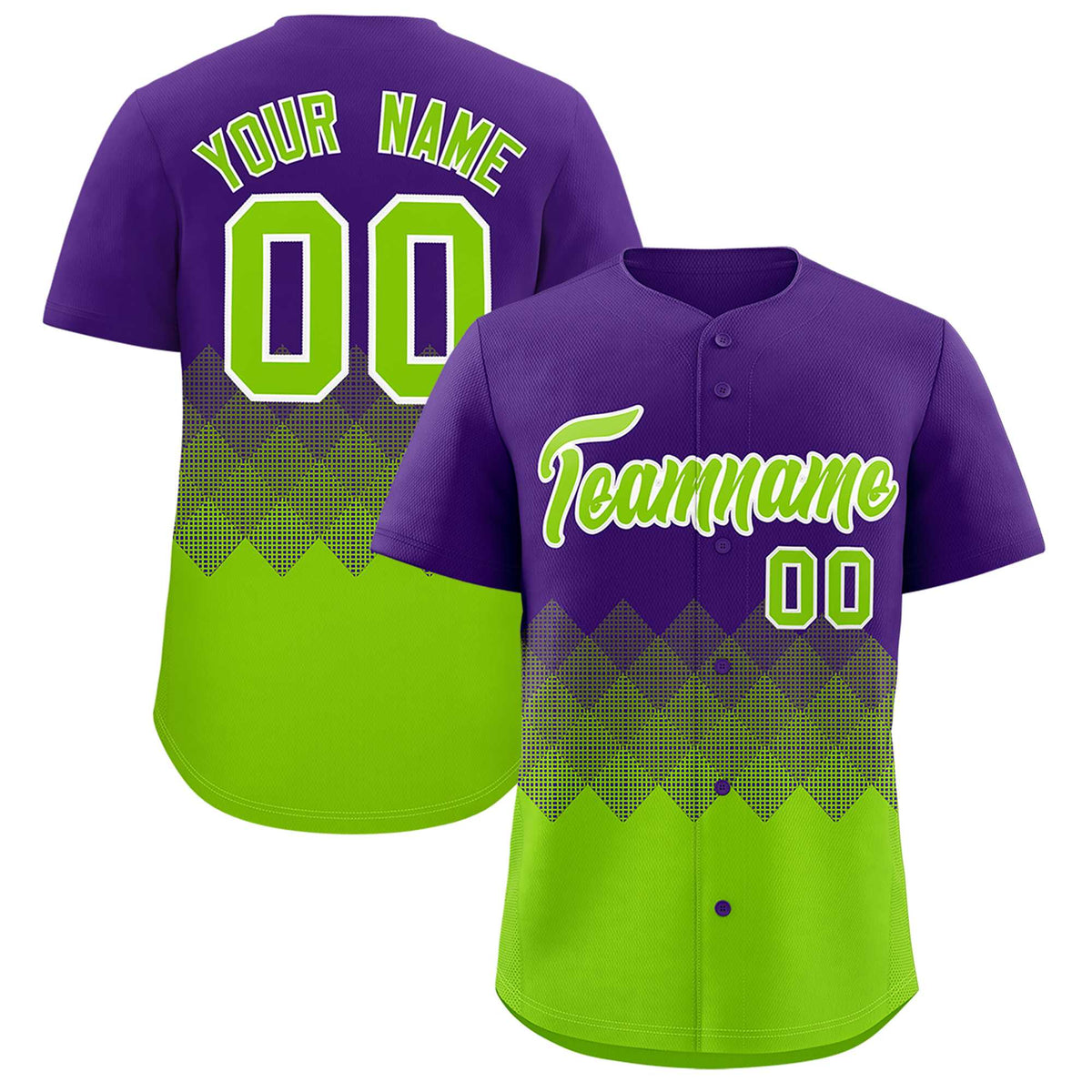 Custom Purple Neon Green Grid Blur Pattern Authentic Baseball Jersey| KXKSHOP
