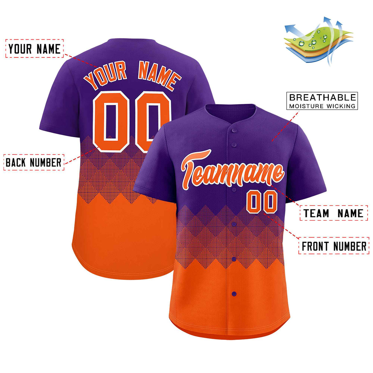 Custom Purple Orange Grid Blur Pattern Authentic Baseball Jersey| KXKSHOP