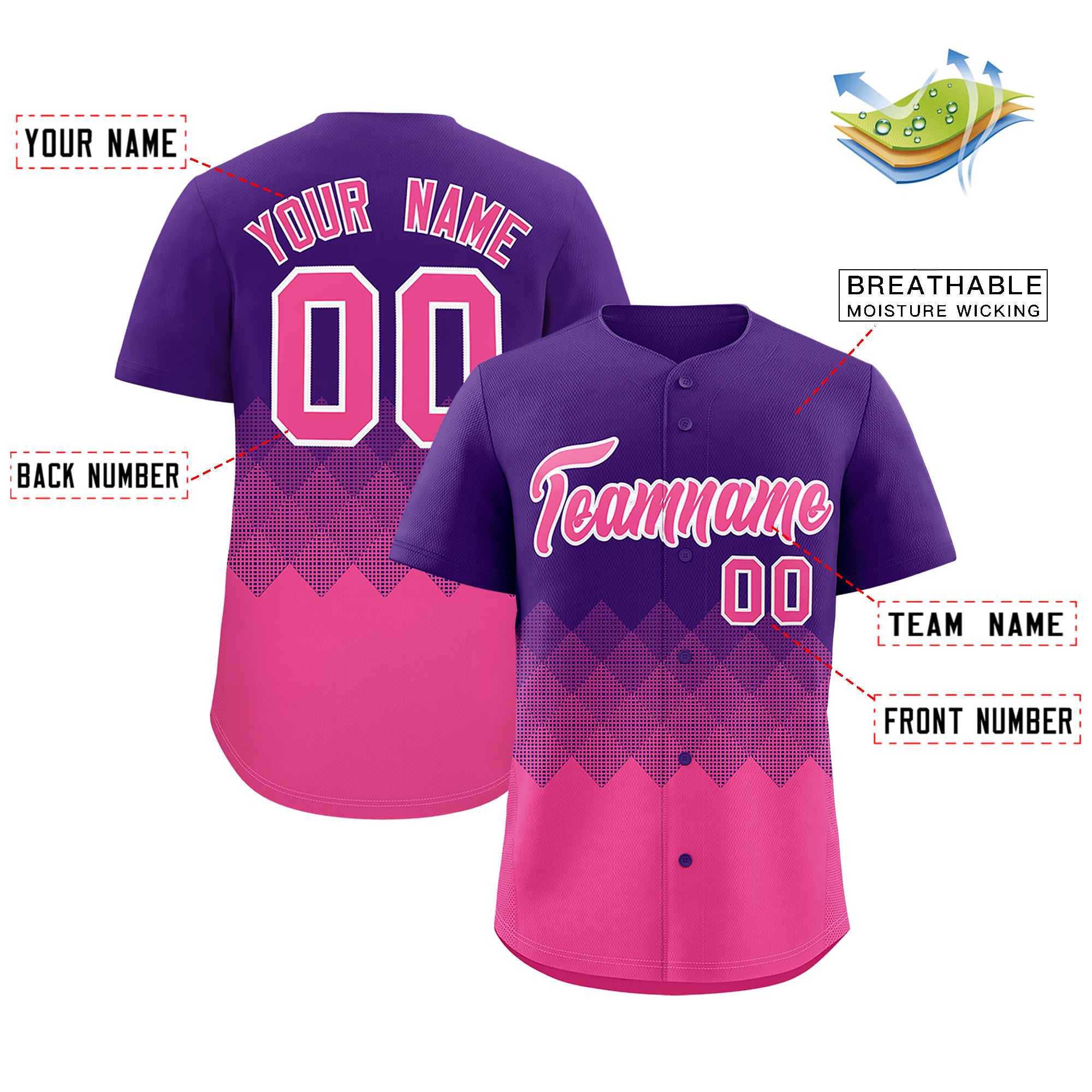 Custom Purple Pink Grid Blur Pattern Authentic Baseball Jersey| KXKSHOP