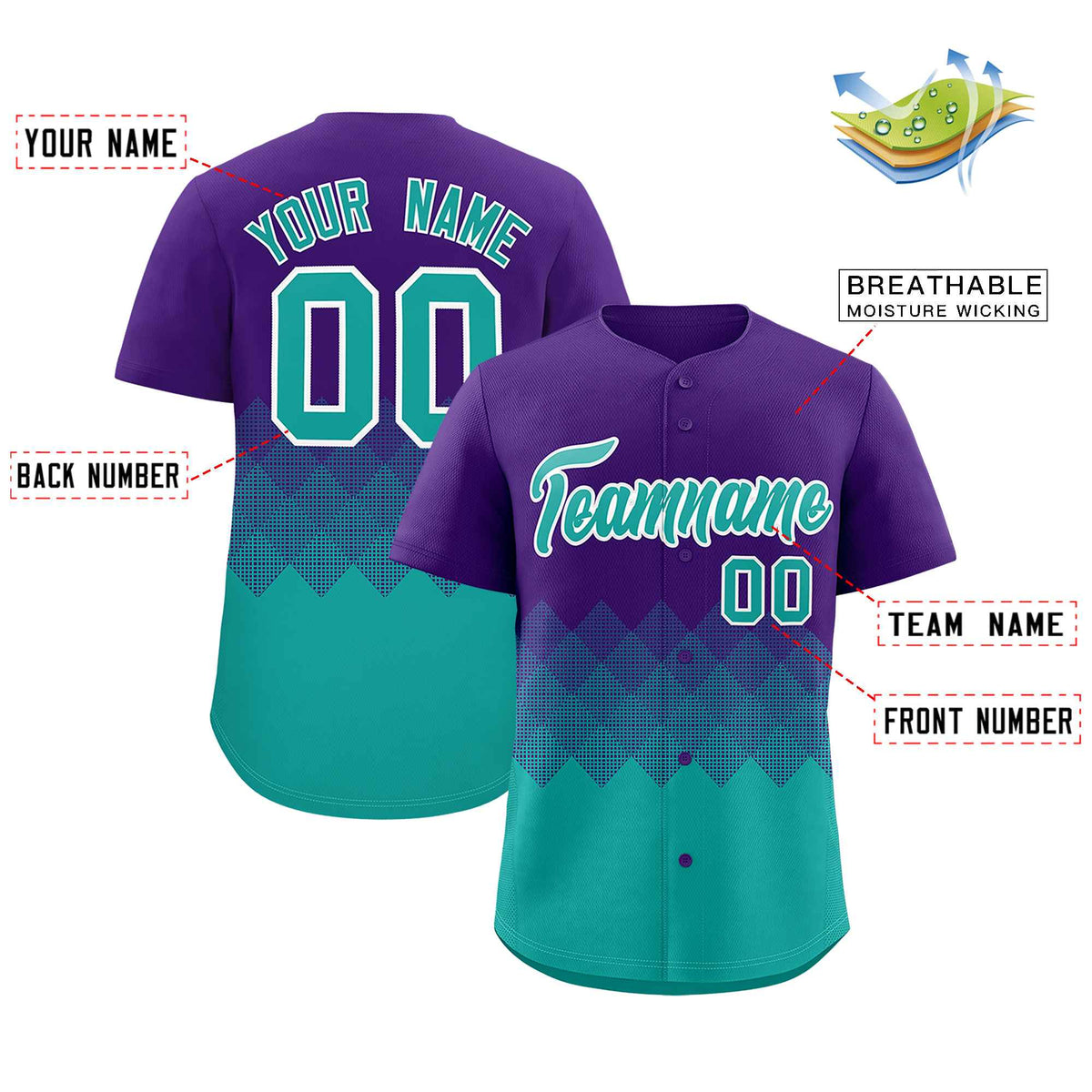Custom Purple Aqua Grid Blur Pattern Authentic Baseball Jersey| KXKSHOP