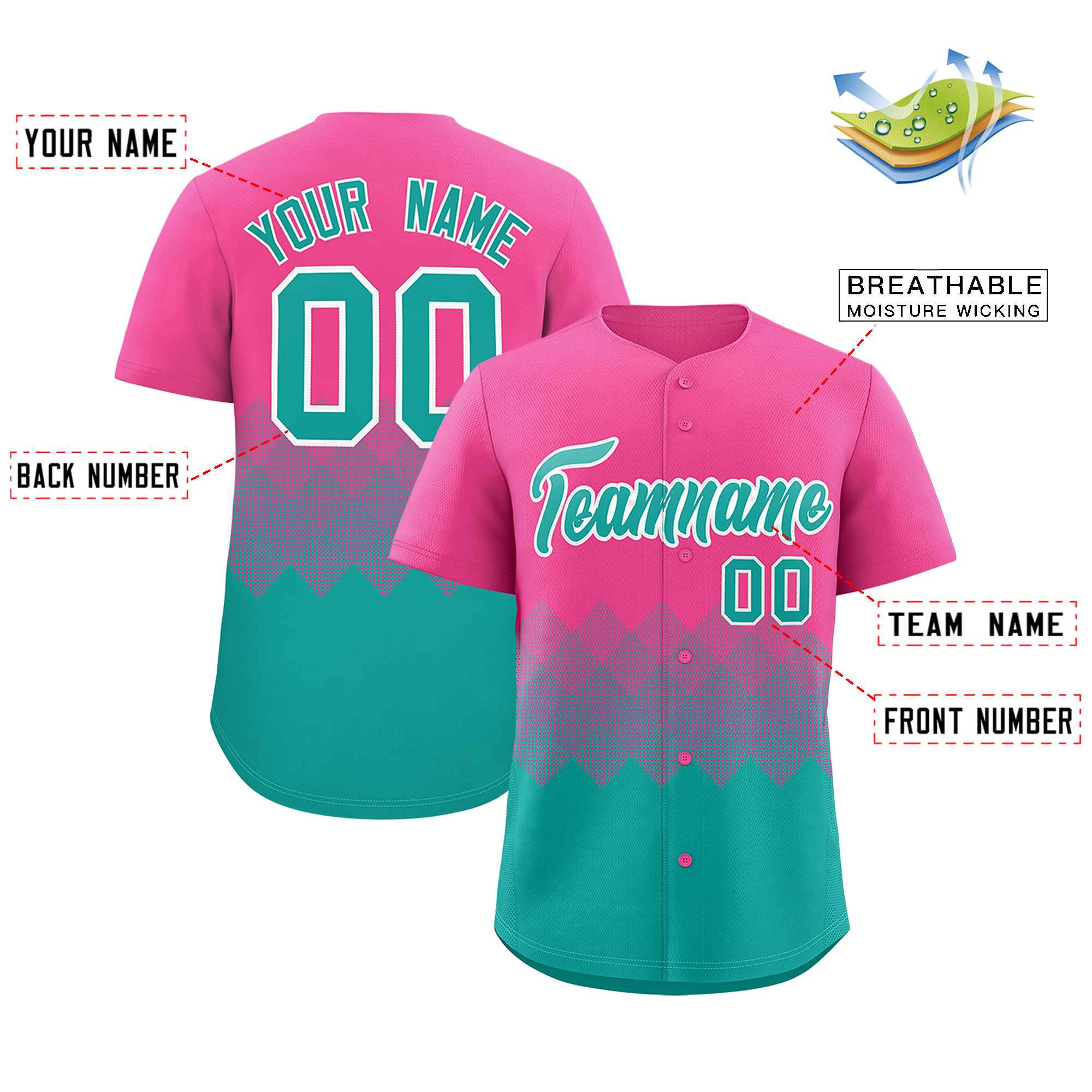 Custom Pink Aqua Grid Blur Pattern Authentic Baseball Jersey| KXKSHOP