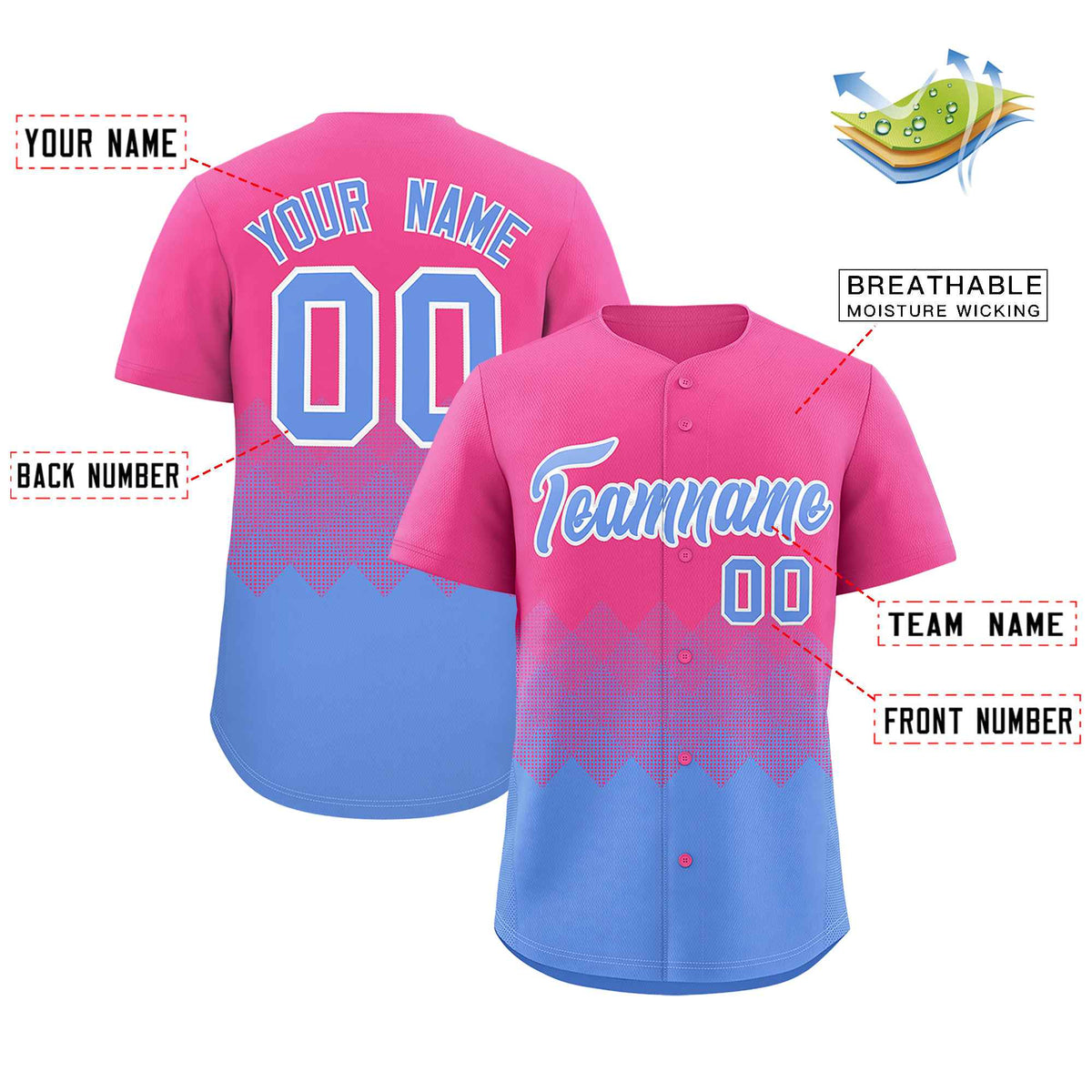 Custom Pink Light Blue Grid Blur Pattern Authentic Baseball Jersey| KXKSHOP