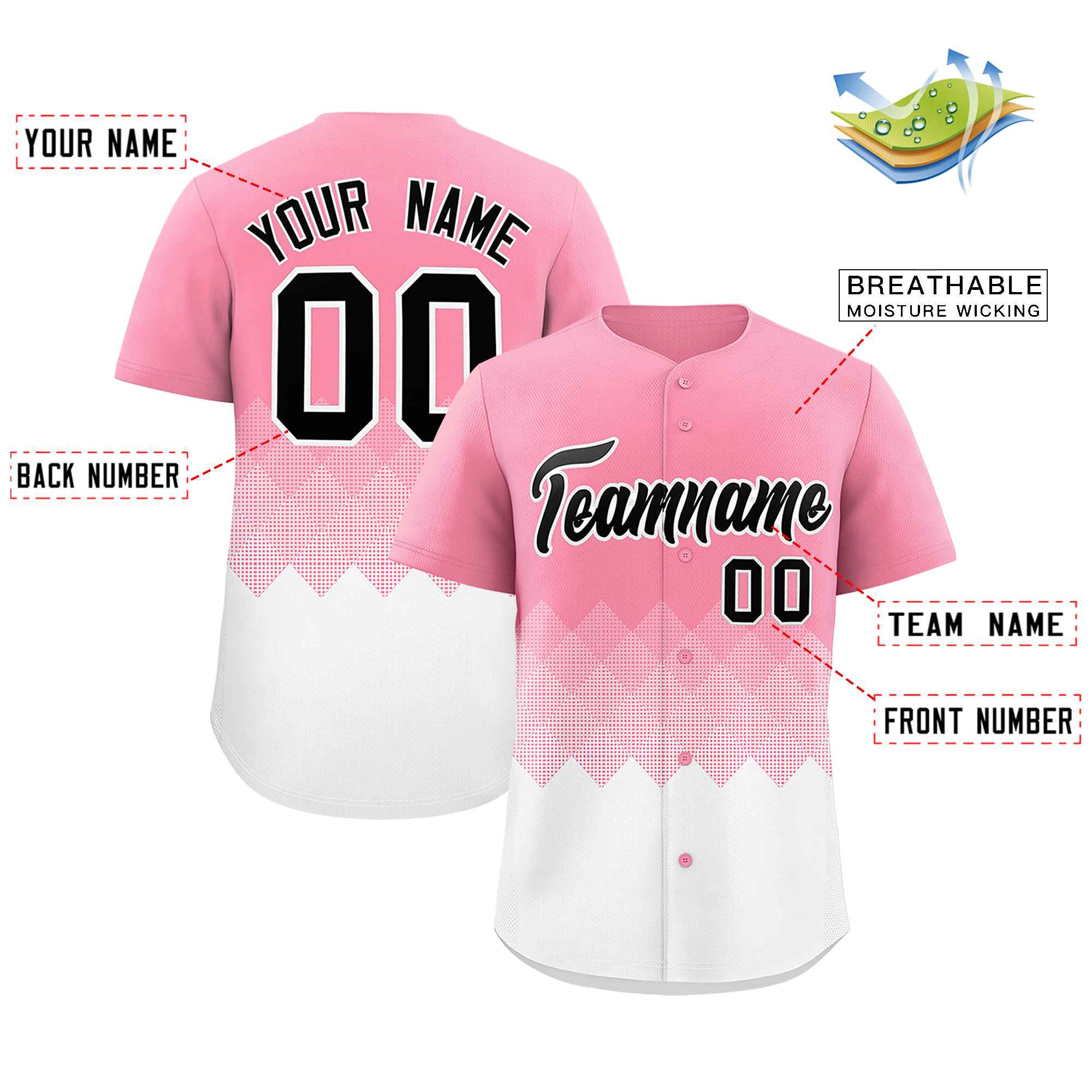Custom Light Pink White Grid Blur Pattern Authentic Baseball Jersey| KXKSHOP