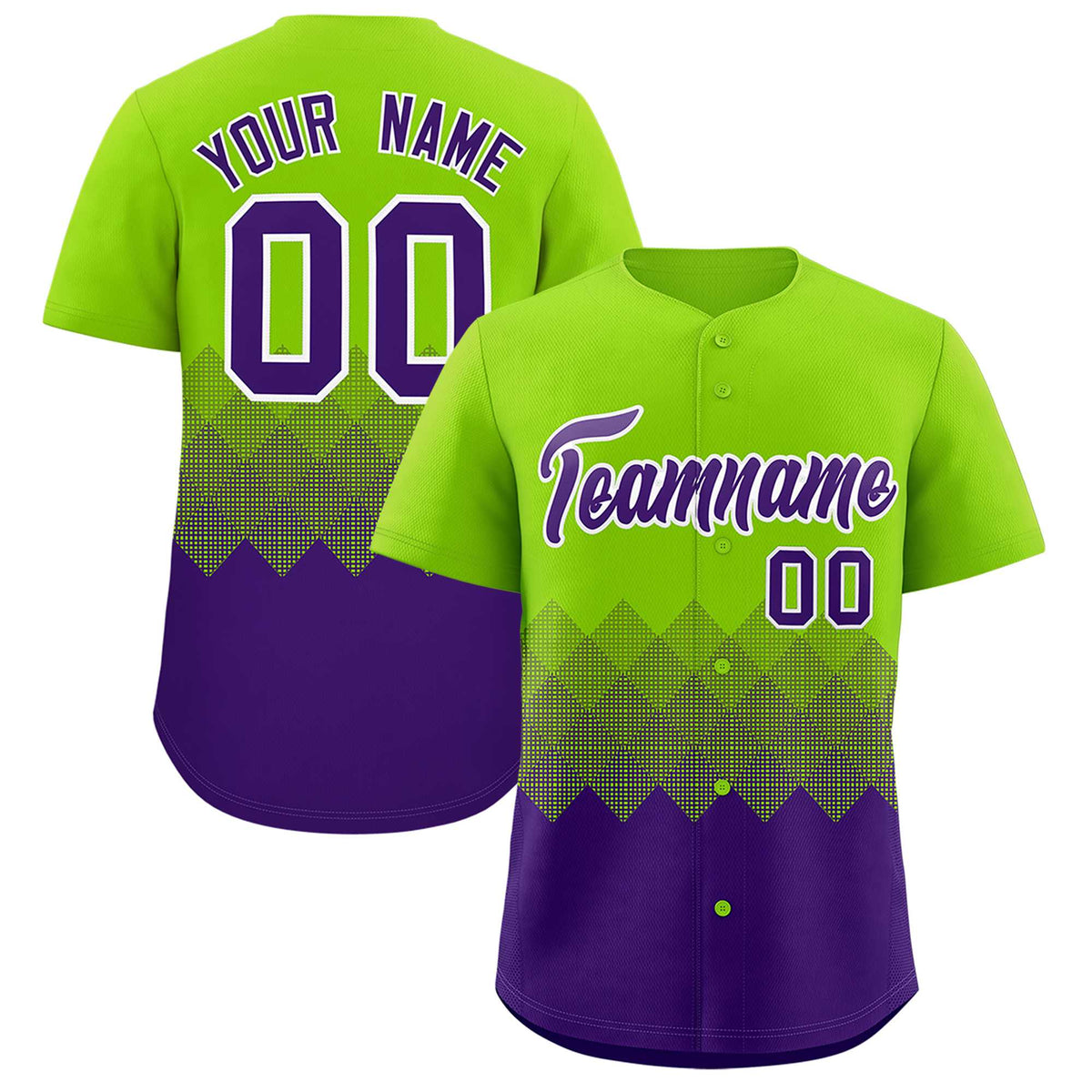 Custom Neon Green Purple Grid Blur Pattern Authentic Baseball Jersey| KXKSHOP