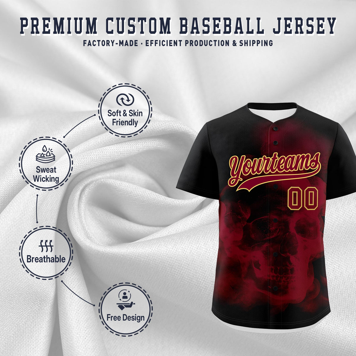 Custom Black Crimson Khaki skeleton Graffiti Pattern Lightweight Baseball Jersey| KXKSHOP