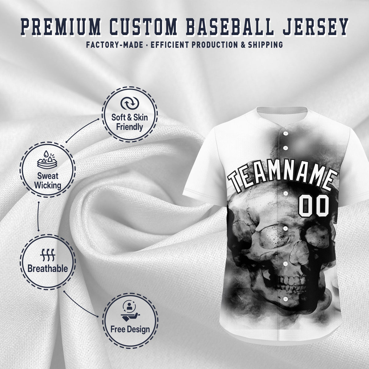 Custom White Black skeleton Graffiti Pattern Quick Dry Baseball Jersey| KXKSHOP