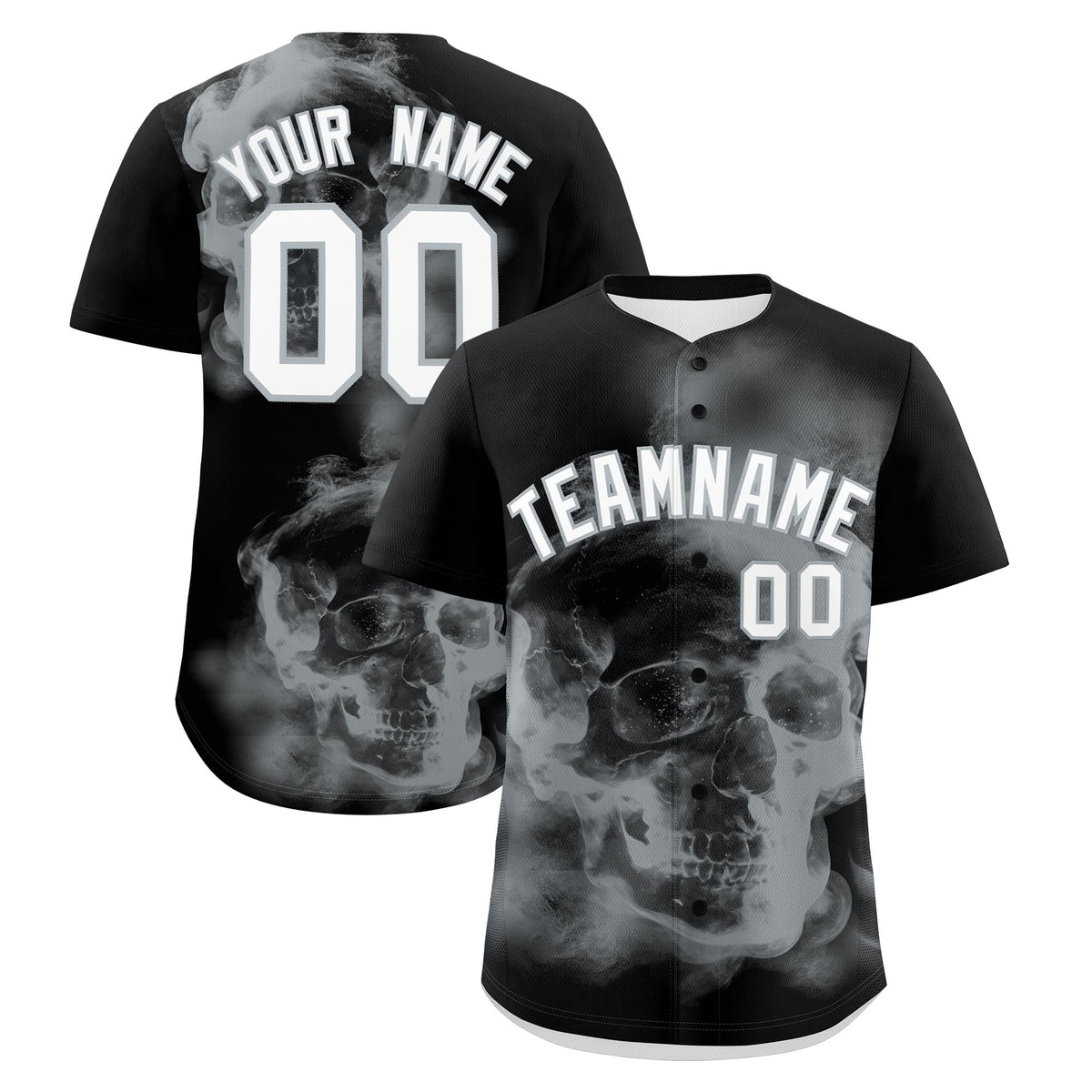 Custom Black Silver White skeleton Graffiti Pattern Lightweight Baseball Jersey| KXKSHOP