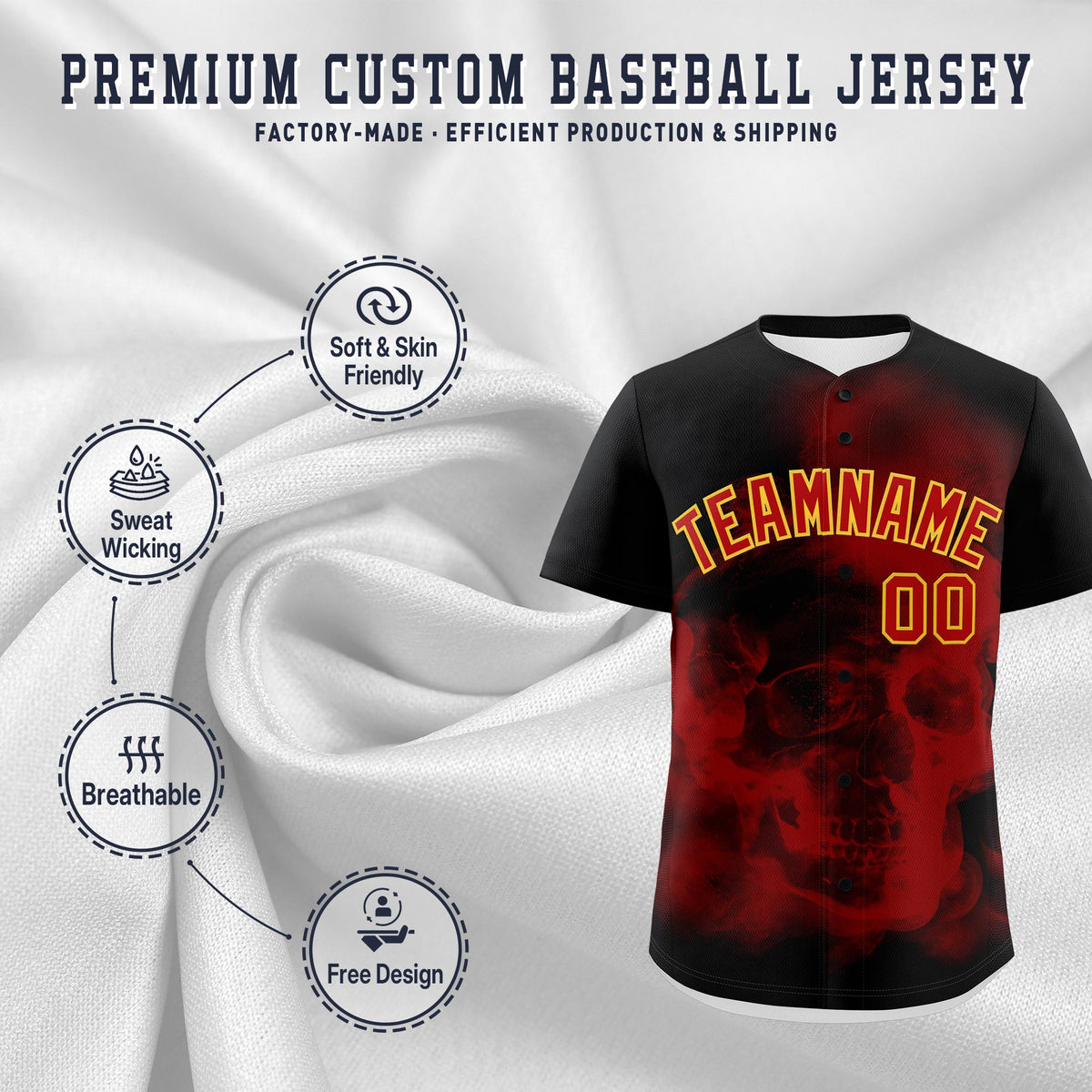 Custom Black Red Gold skeleton Graffiti Pattern Quick Dry Baseball Jersey| KXKSHOP