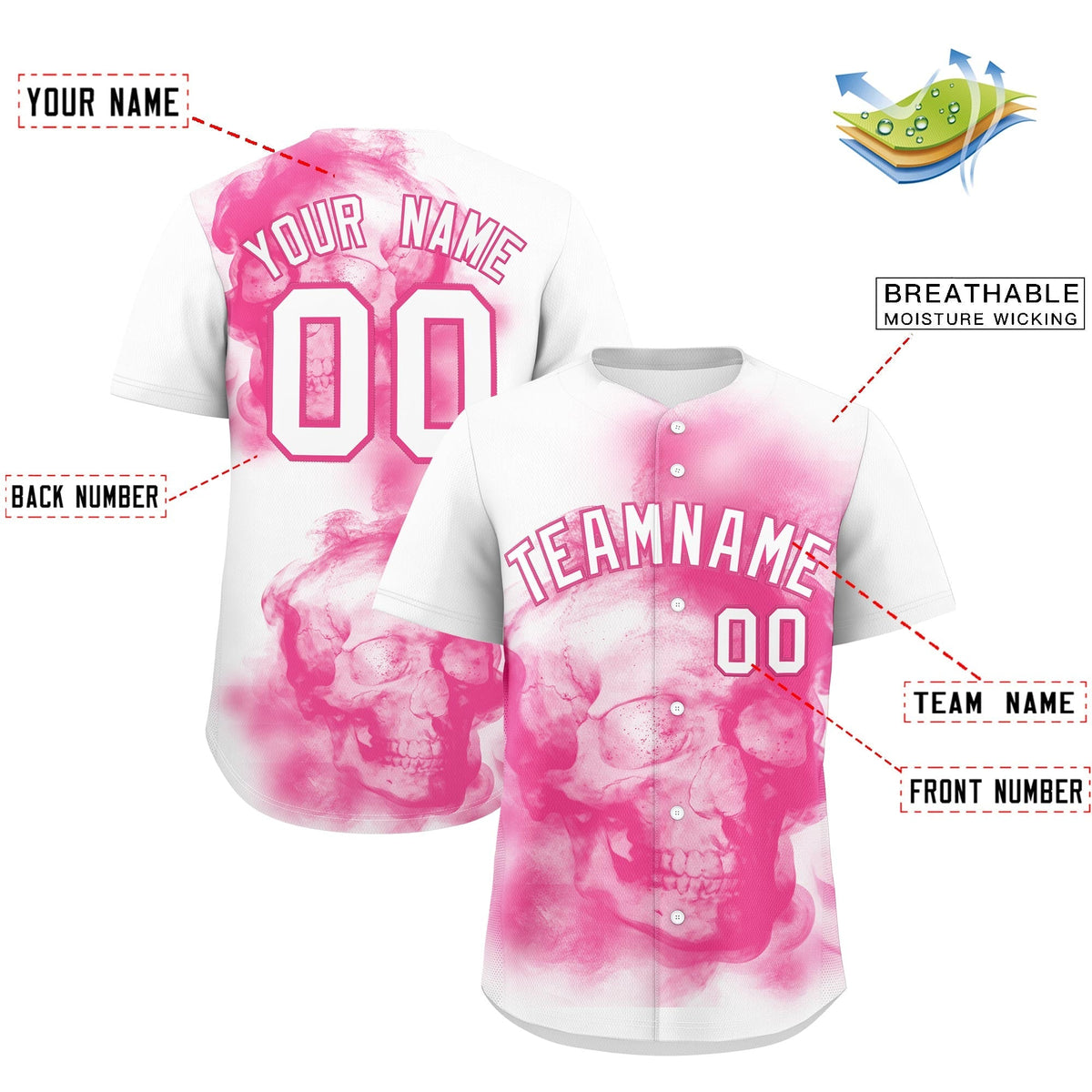 Custom White Pink skeleton Graffiti Pattern Lightweight Baseball Jersey| KXKSHOP
