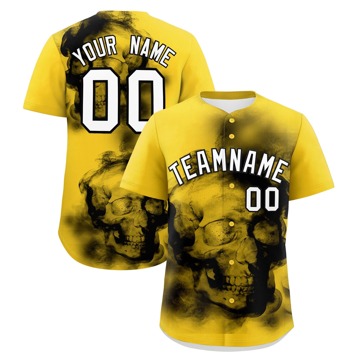 Custom Gold Black White skeleton Graffiti Pattern Quick Dry Baseball Jersey| KXKSHOP