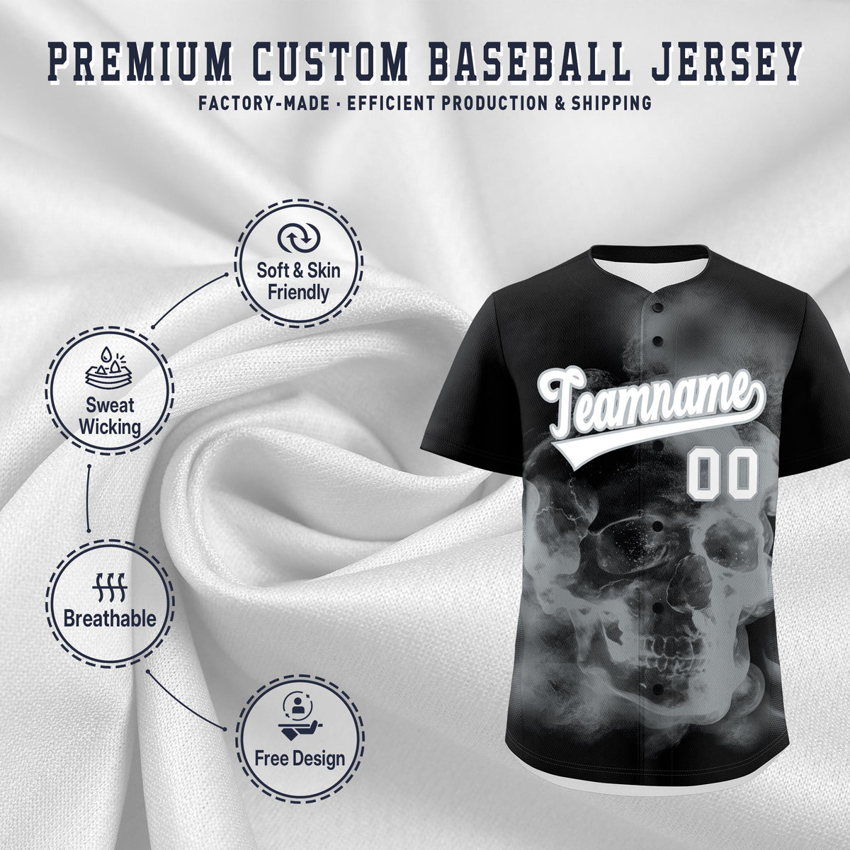 Custom Black Silver White skeleton Graffiti Pattern Lightweight Baseball Jersey| KXKSHOP