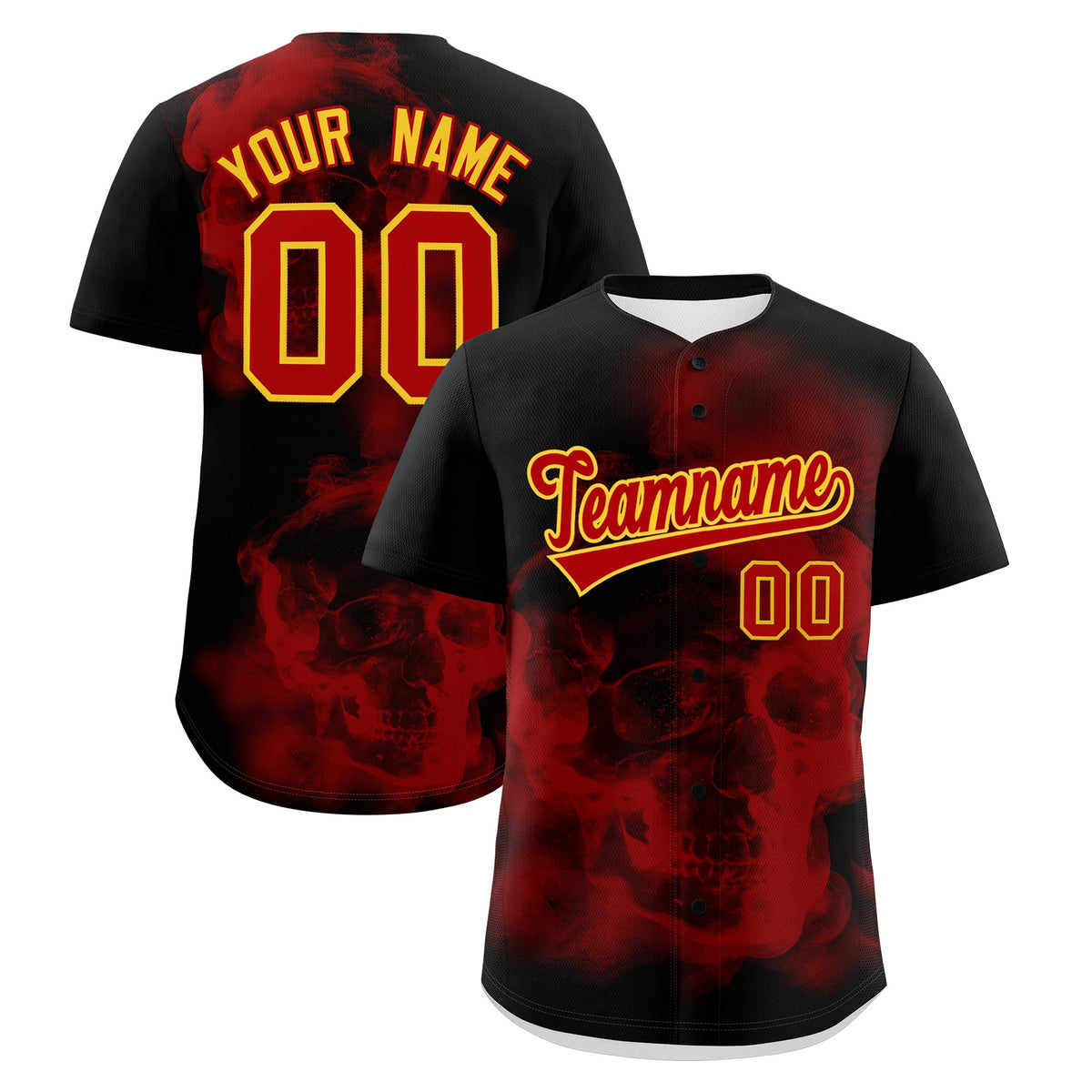 Custom Black Red Gold skeleton Graffiti Pattern Quick Dry Baseball Jersey| KXKSHOP
