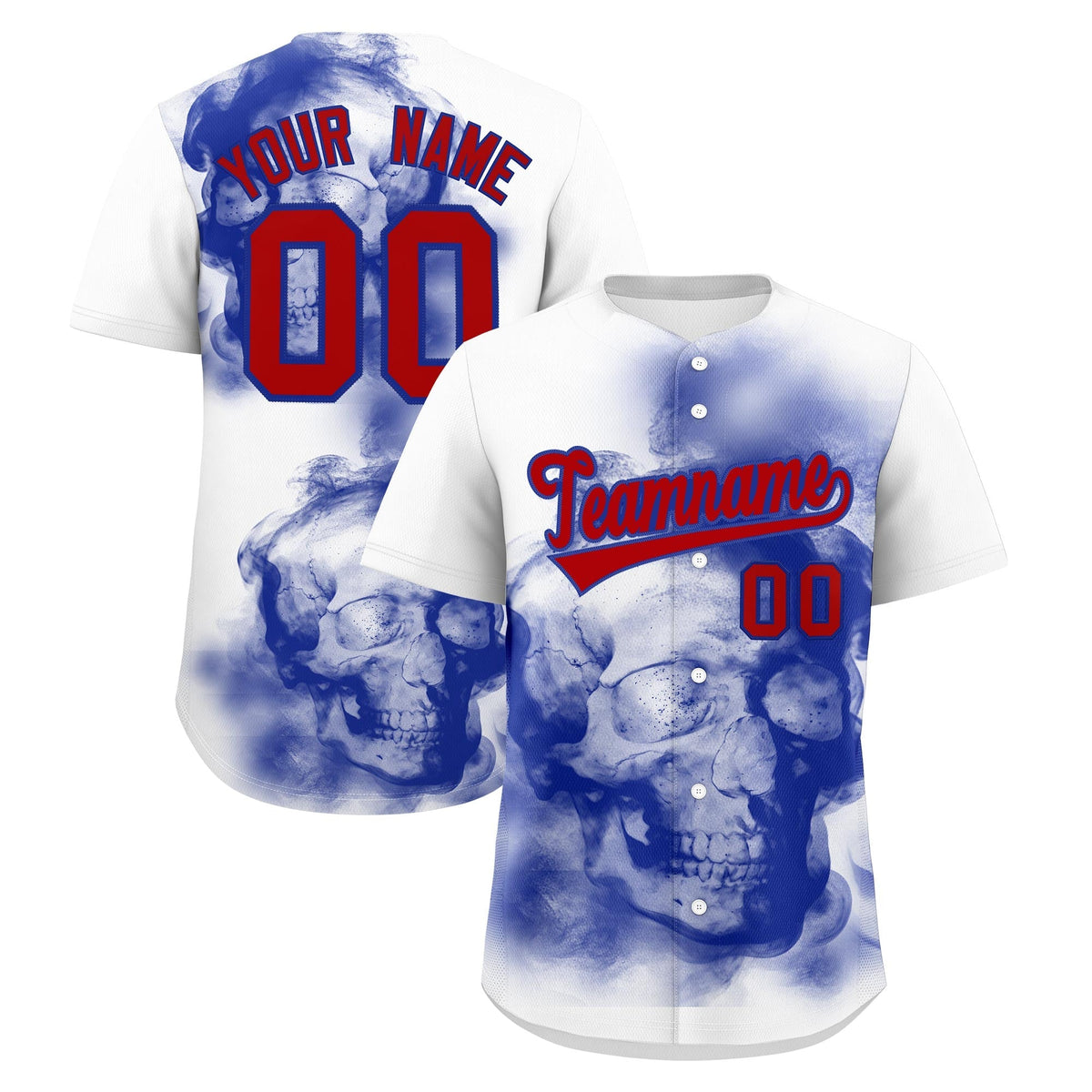 Custom White Royal Blue Red skeleton Graffiti Pattern Quick Dry Baseball Jersey| KXKSHOP