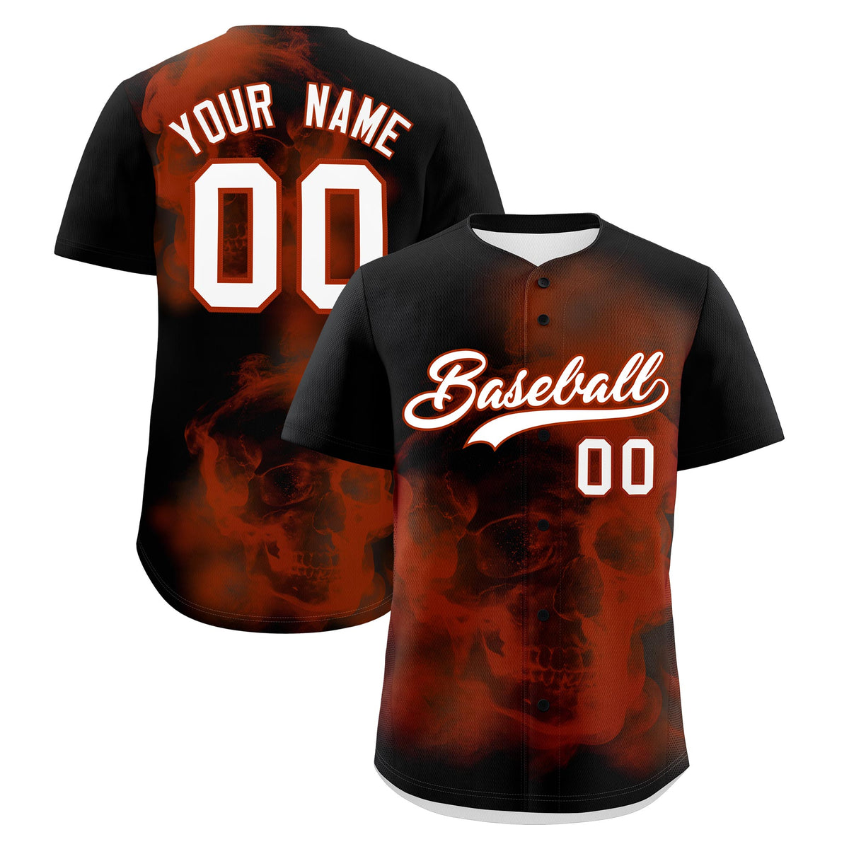 Custom Black Dark Orange White skeleton Graffiti Pattern Quick Dry Baseball Jersey| KXKSHOP
