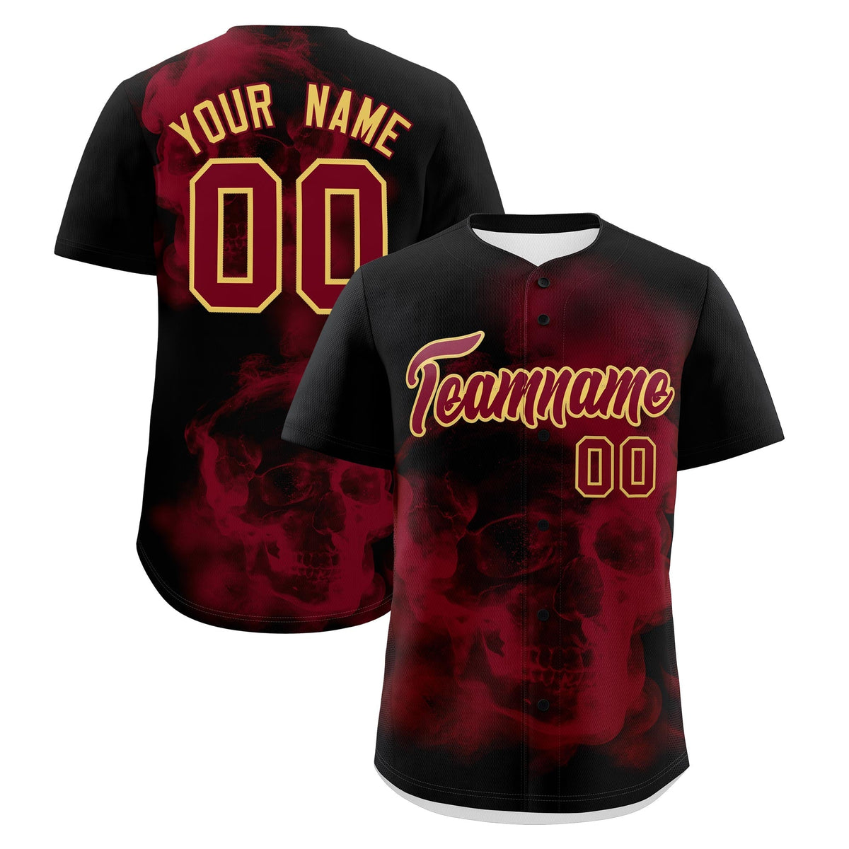 Custom Black Crimson Khaki skeleton Graffiti Pattern Lightweight Baseball Jersey| KXKSHOP