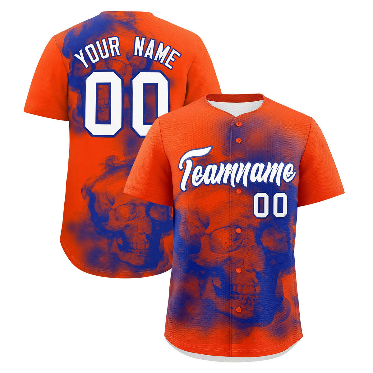 Custom Orange Royal Blue White skeleton Graffiti Pattern Lightweight Baseball Jersey| KXKSHOP