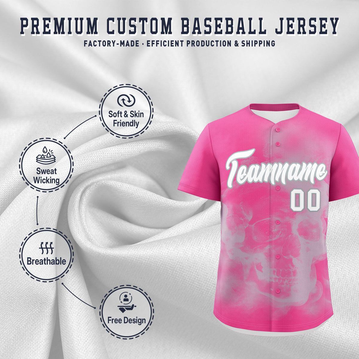 Custom Pink Silver White skeleton Graffiti Pattern Quick Dry Baseball Jersey| KXKSHOP