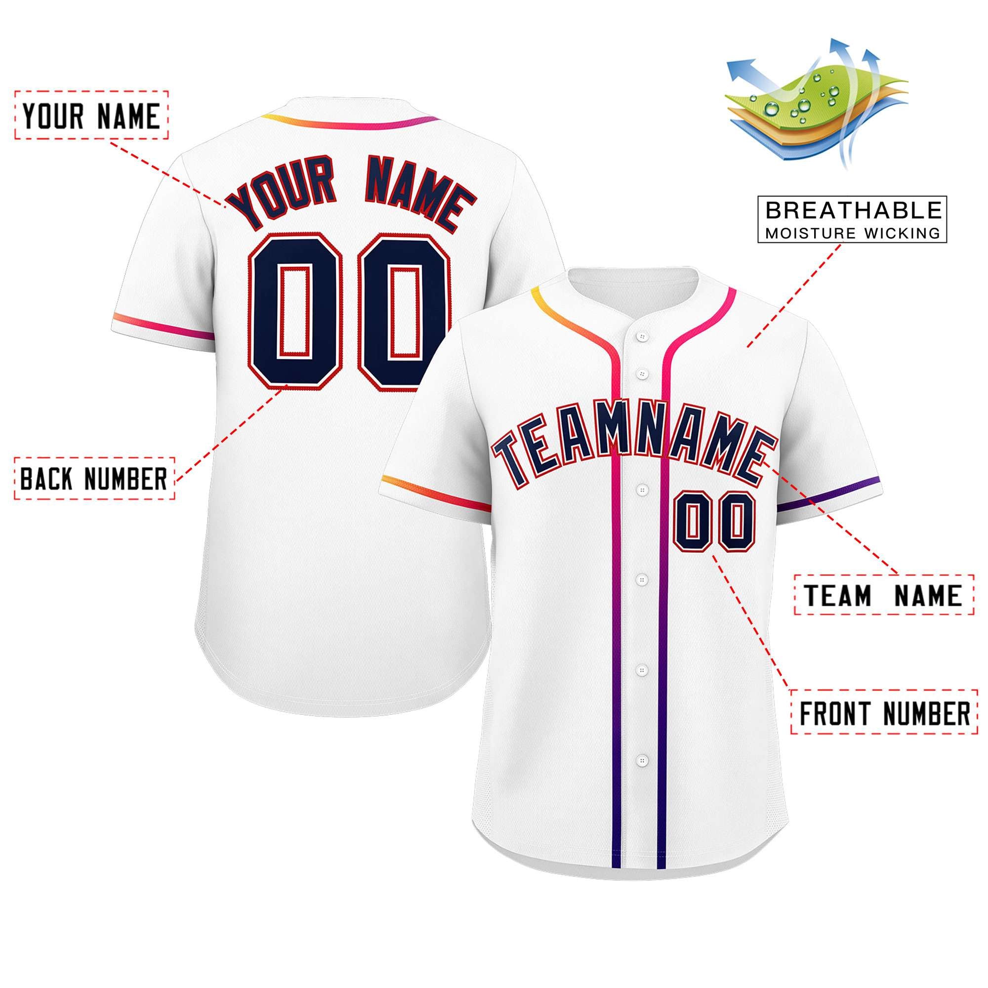 Custom White Navy Personalized Gradient Ribbed Design Authentic Baseball Jersey