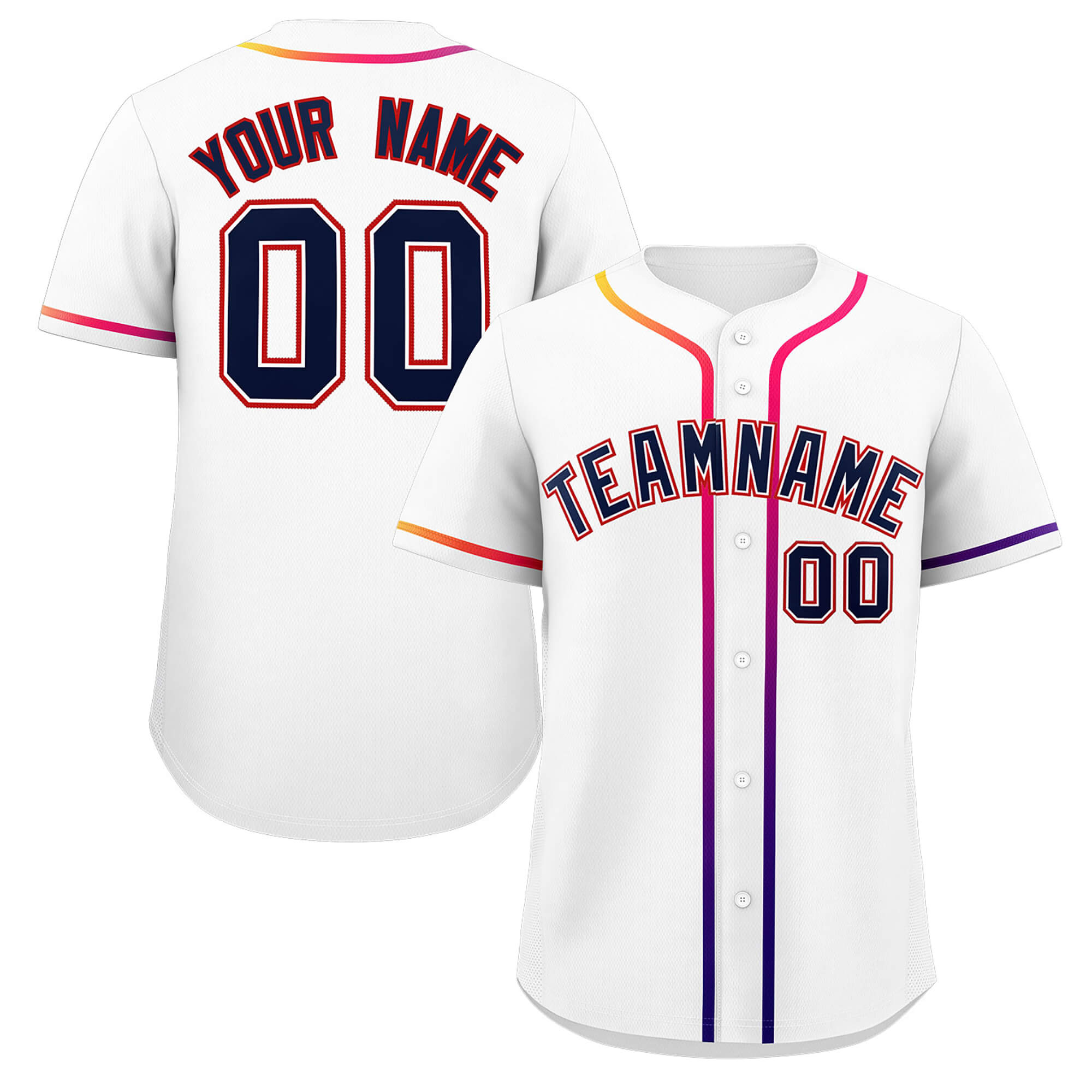 Custom White Navy Personalized Gradient Ribbed Design Authentic Baseball Jersey