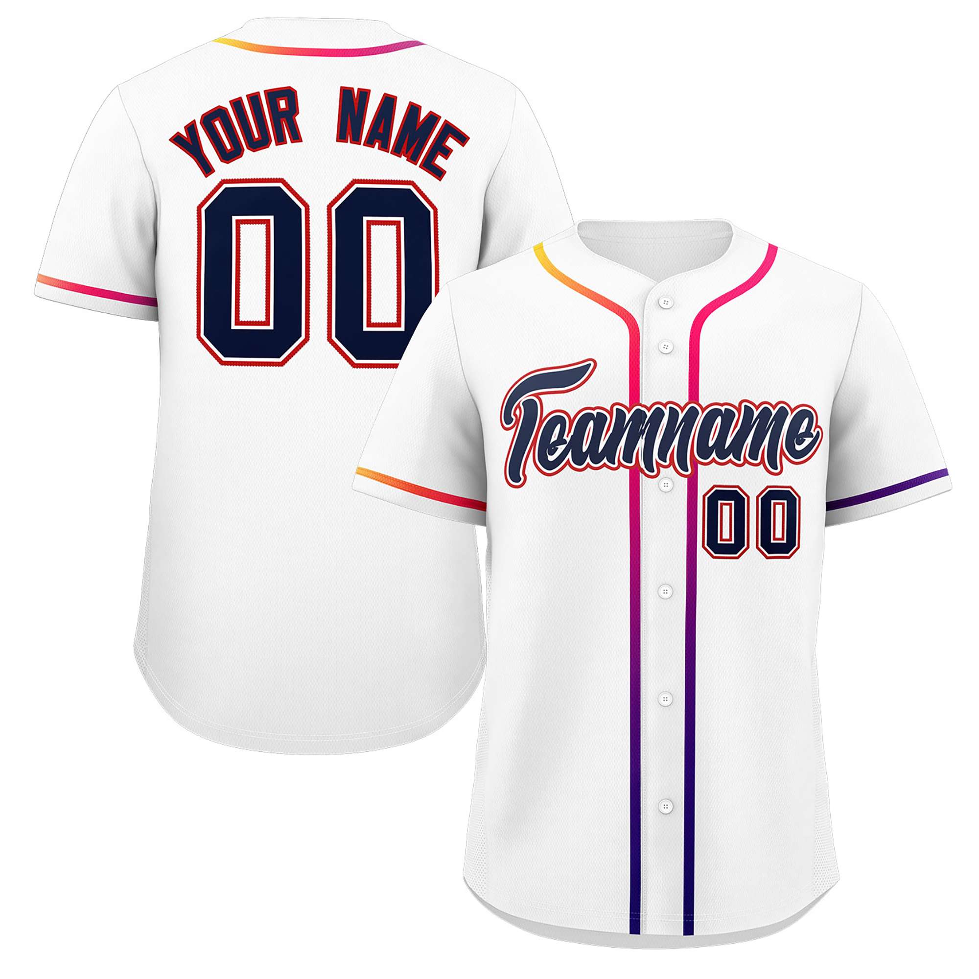 Custom White Navy Personalized Gradient Ribbed Design Authentic Baseball Jersey