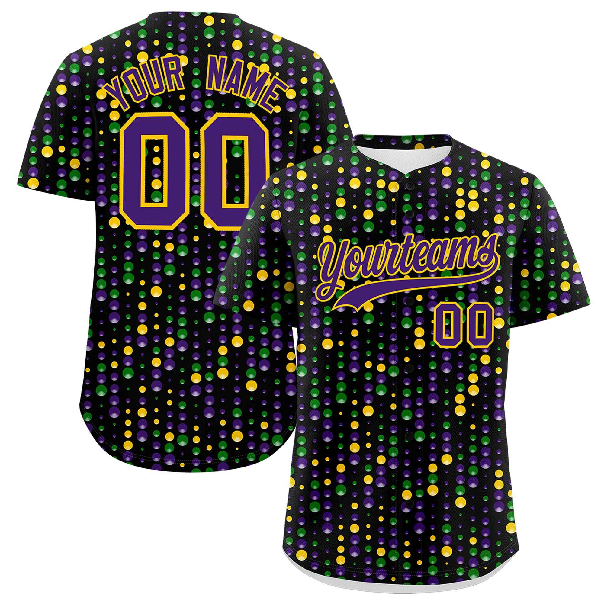 Custom Black Purple Gold Personalization Mardi Gras Authentic Baseball Jersey| KXKSHOP