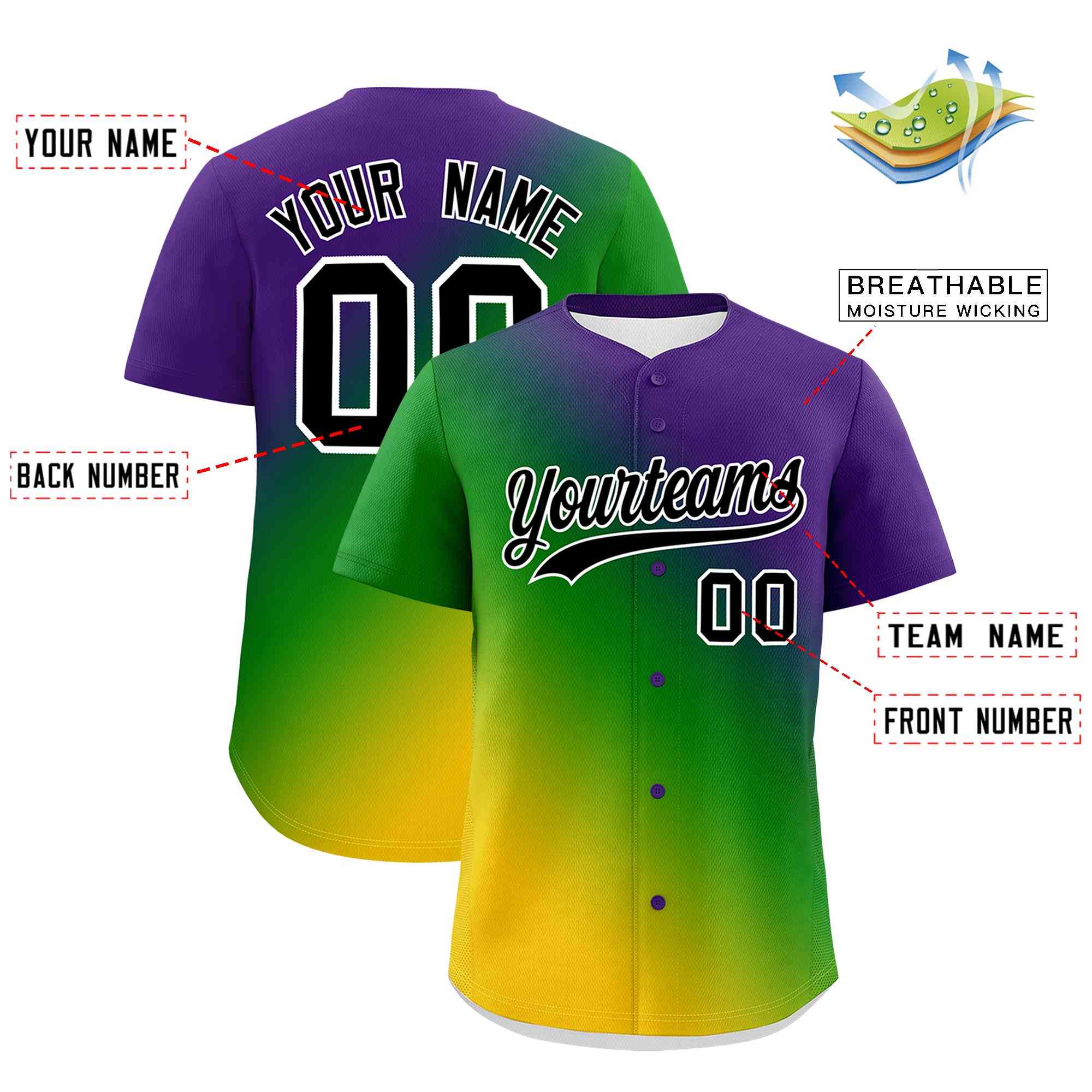 Custom Purple Kelly Green Personalization Mardi Gras Authentic Baseball Jersey| KXKSHOP