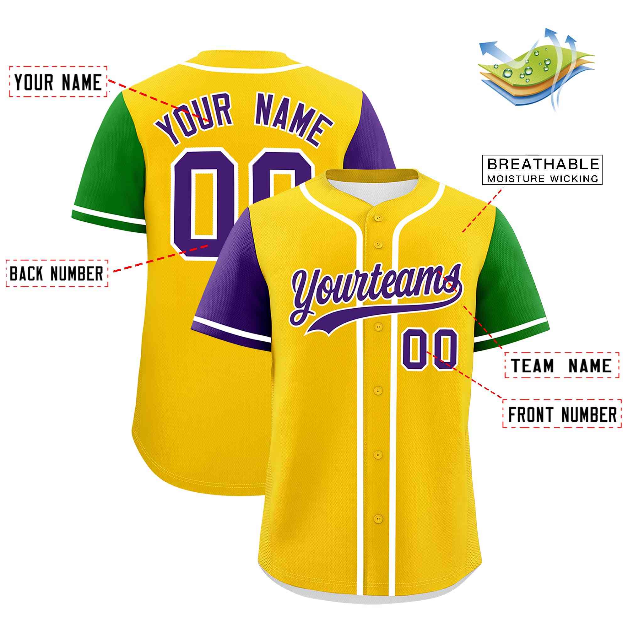 Custom Gold Purple Personalization Mardi Gras Authentic Baseball Jersey| KXKSHOP