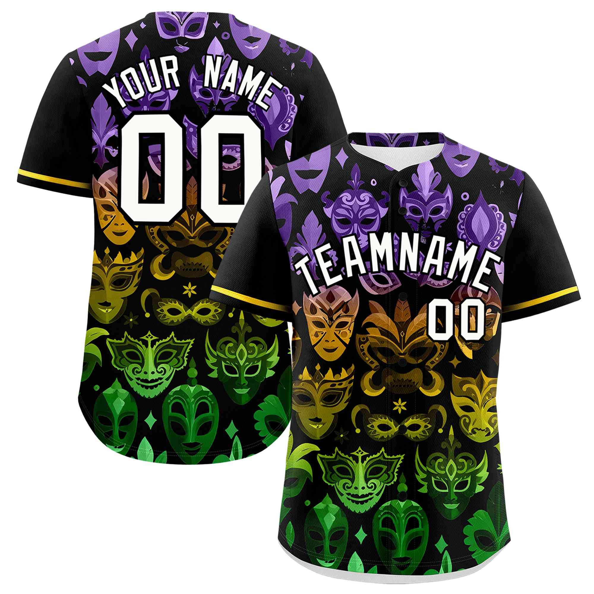 Custom Black White Personalization Mardi Gras Authentic Baseball Jersey| KXKSHOP