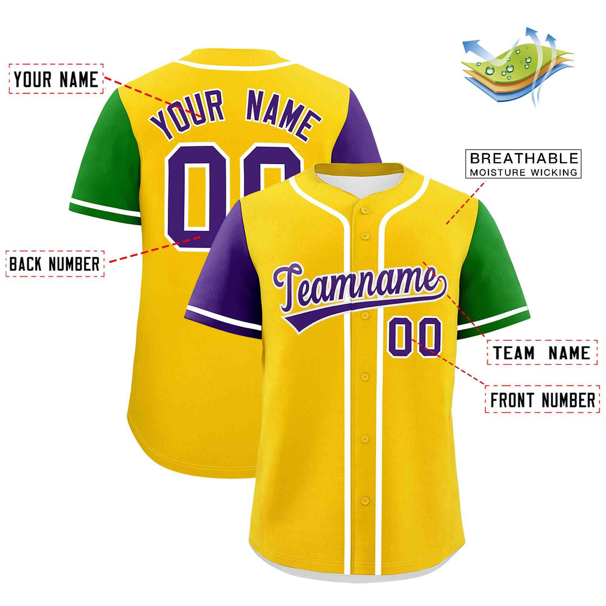 Custom Gold Purple Personalization Mardi Gras Authentic Baseball Jersey| KXKSHOP