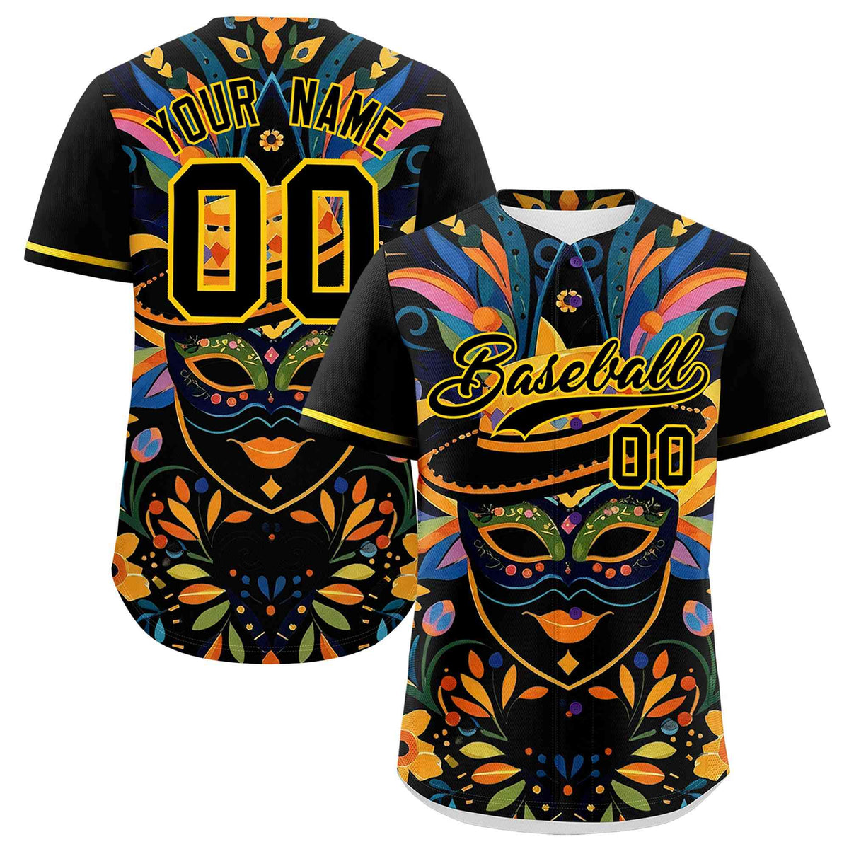 Custom Black Gold Personalization Graffiti Mardi Gras Authentic Baseball Jersey| KXKSHOP