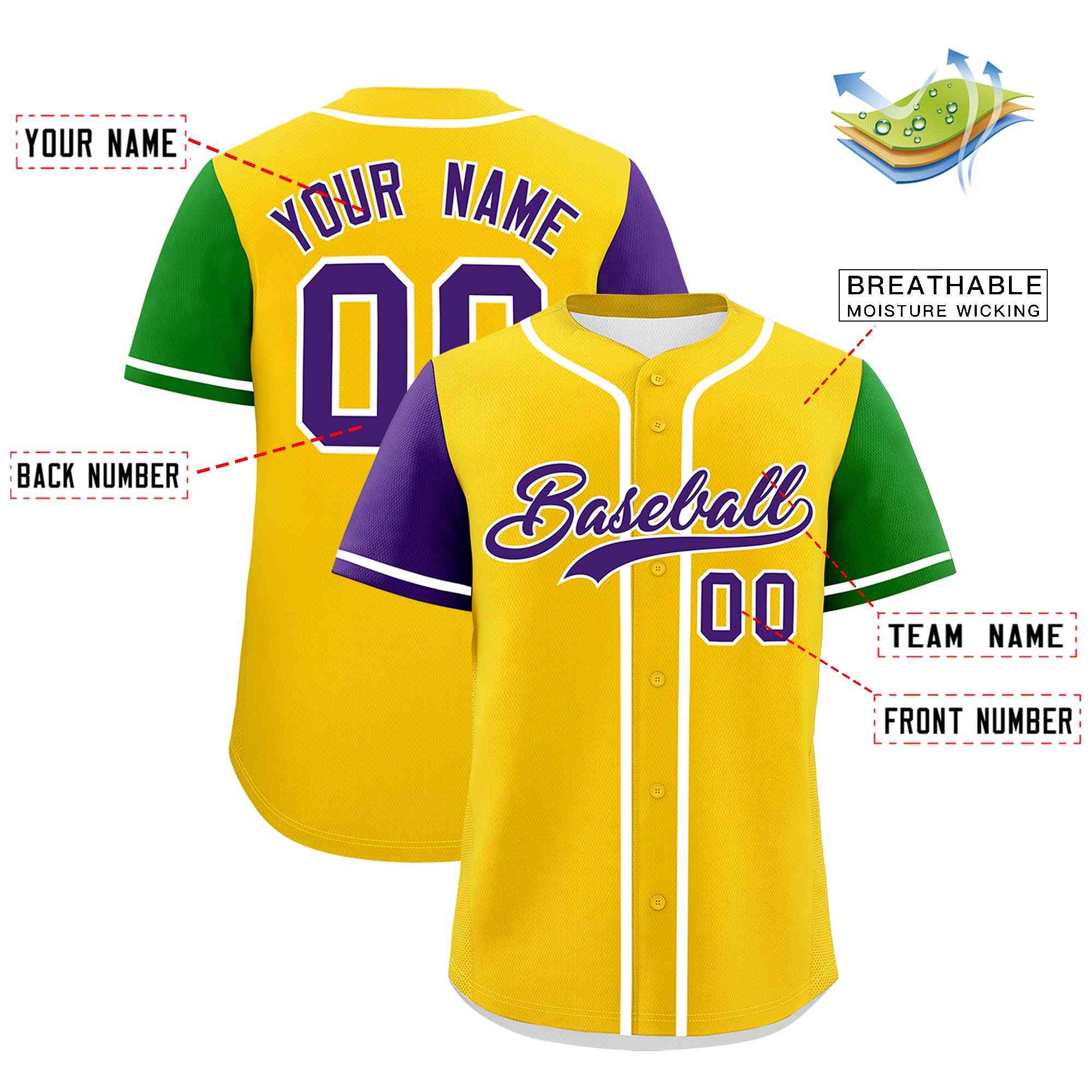 Custom Gold Purple Personalization Mardi Gras Authentic Baseball Jersey| KXKSHOP