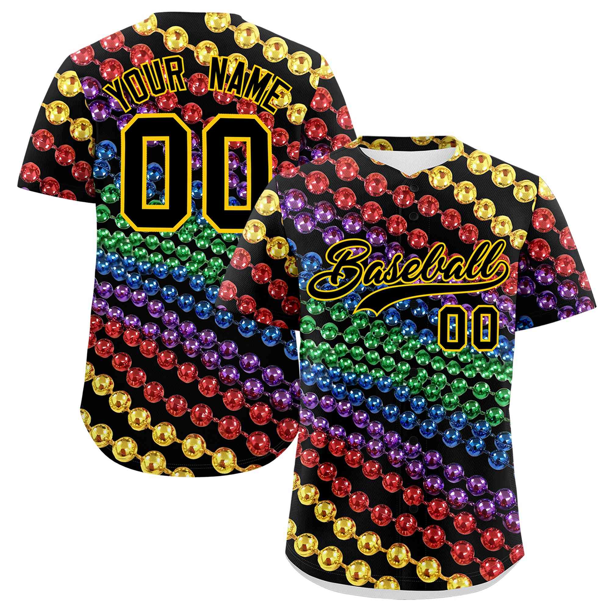 Custom Black Gold Personalization Mardi Gras Authentic Baseball Jersey| KXKSHOP