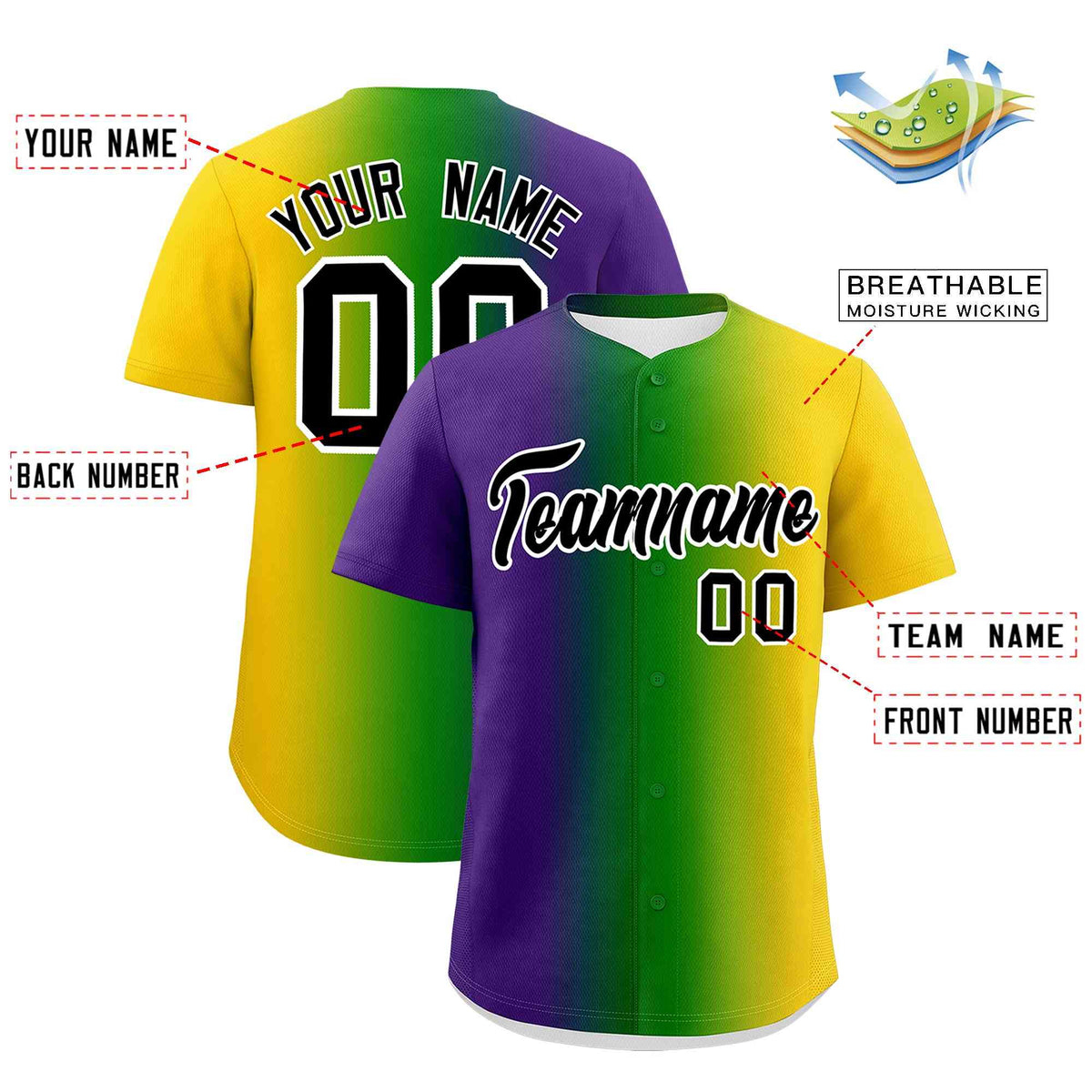 Custom Purple Gold Personalization Mardi Gras Authentic Baseball Jersey| KXKSHOP