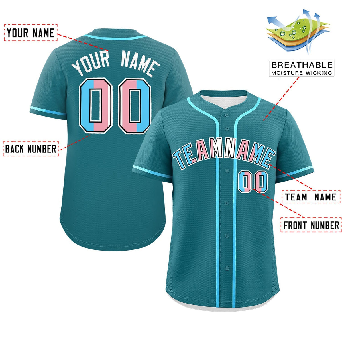Custom Teal Powder Blue Transgender For Pride Month Classic Style Baseball Jersey| KXKSHOP