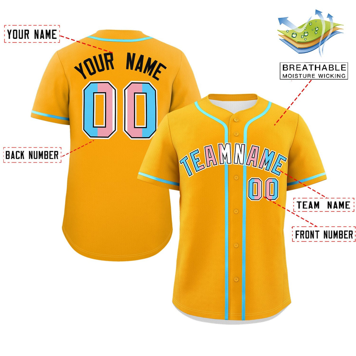 Custom Yellow Powder Blue Transgender For Pride Month Classic Style Baseball Jersey| KXKSHOP
