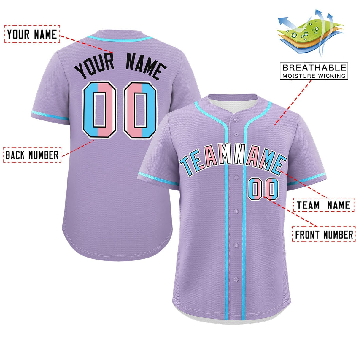 Custom Light Purple Powder Blue Transgender For Pride Month Classic Style Baseball Jersey| KXKSHOP