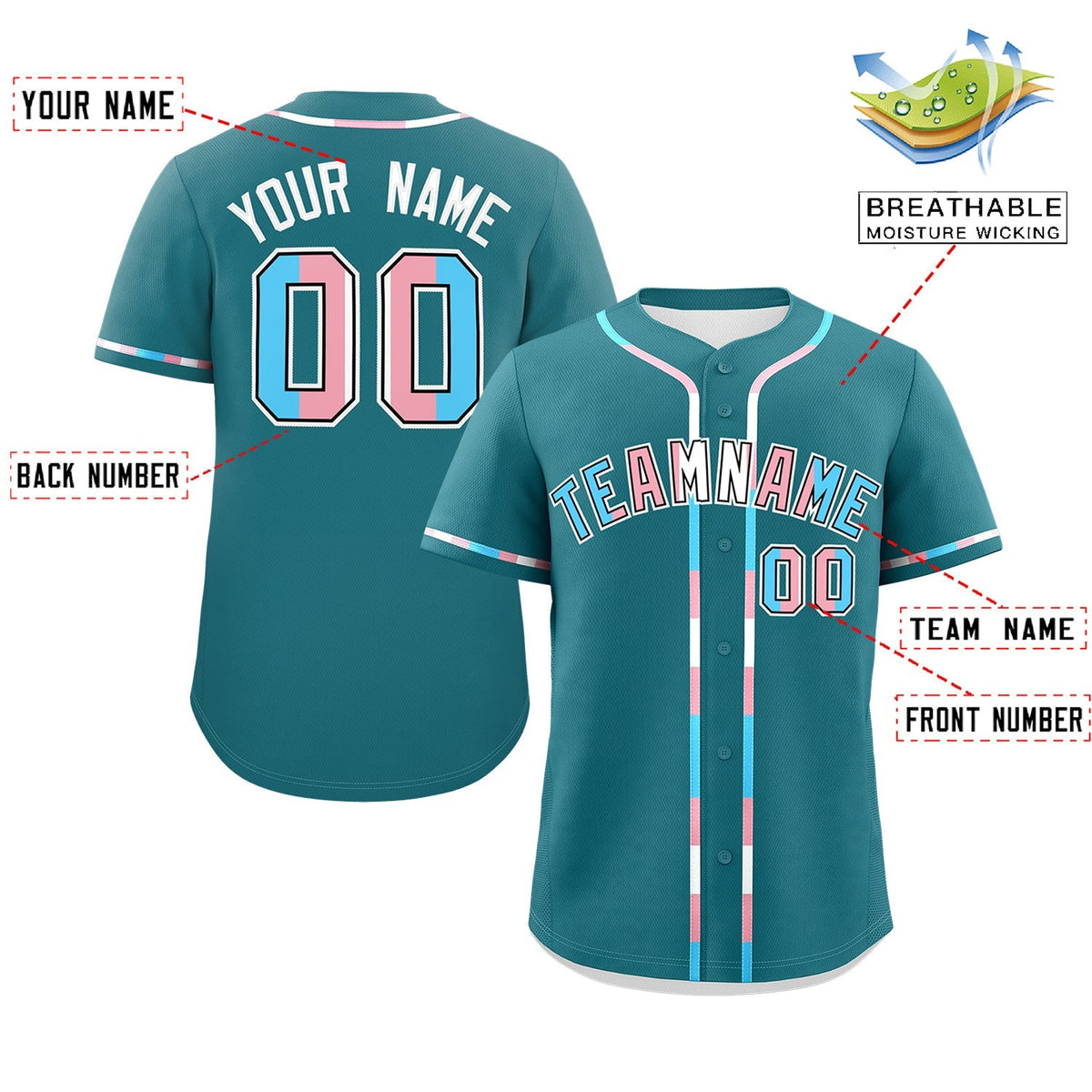 Custom Teal Transgender For Pride Month Classic Style Baseball Jersey| KXKSHOP