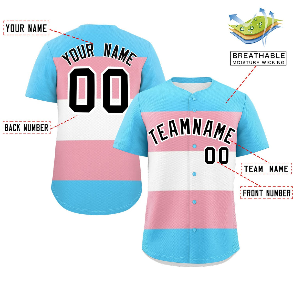 Custom Light Pink Blue White Transgender For Pride Month Classic Style Baseball Jersey| KXKSHOP