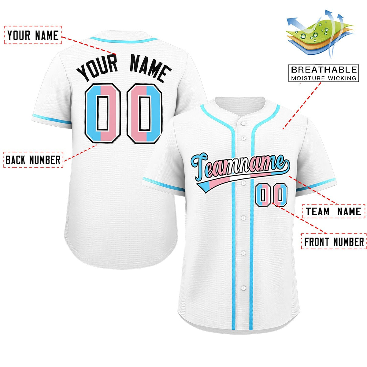 Custom White Powder Blue Transgender For Pride Month Classic Style Baseball Jersey| KXKSHOP