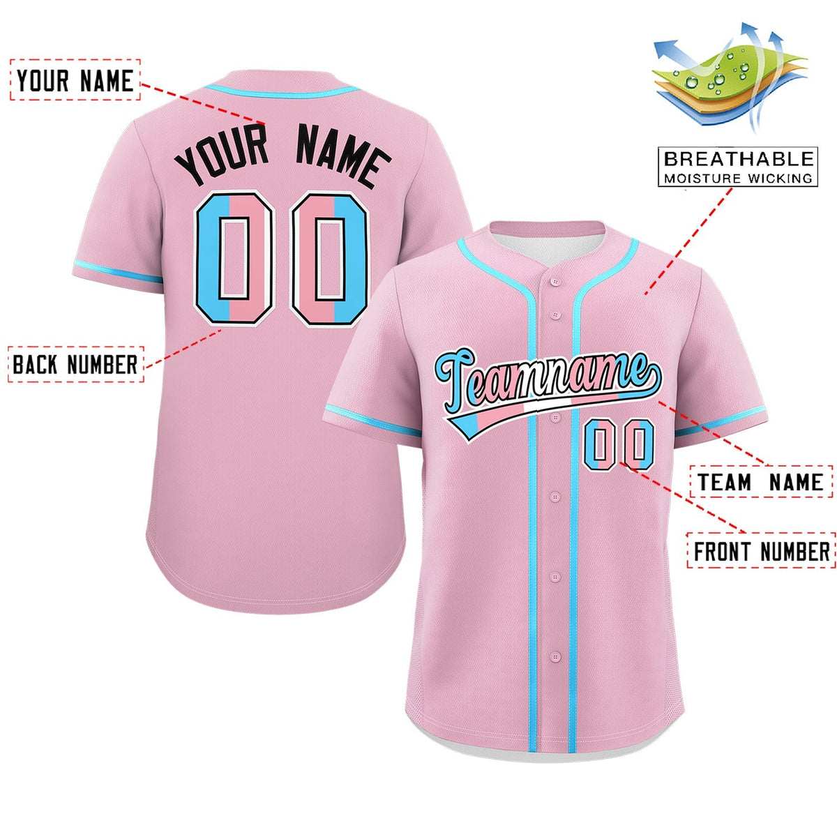 Custom Light Pink Powder Blue Transgender For Pride Month Classic Style Baseball Jersey| KXKSHOP