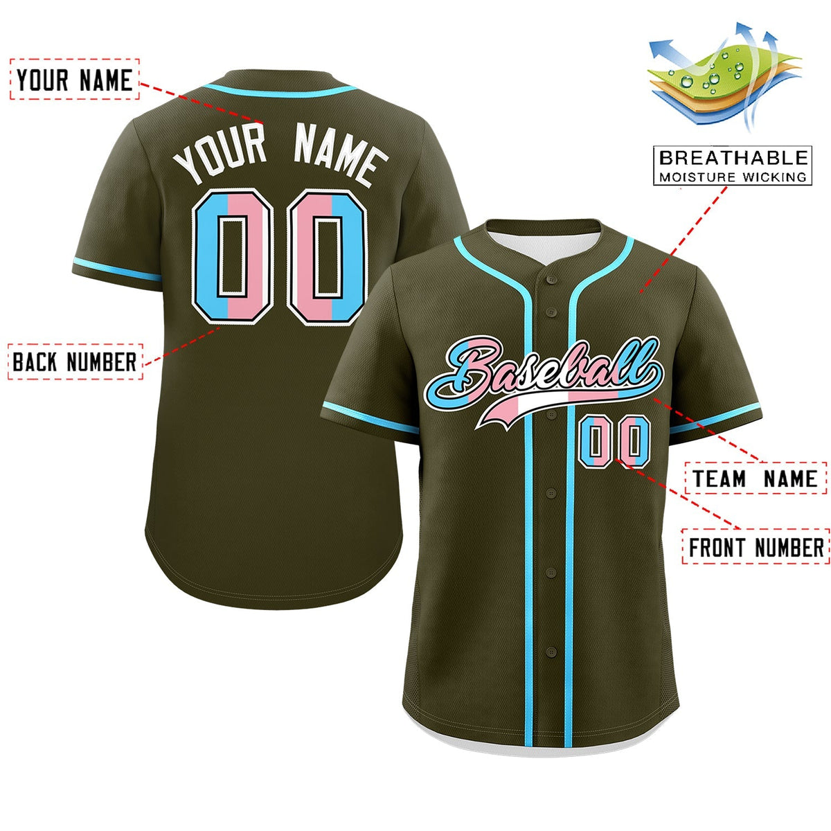 Custom Olive Powder Blue Transgender For Pride Month Classic Style Baseball Jersey| KXKSHOP
