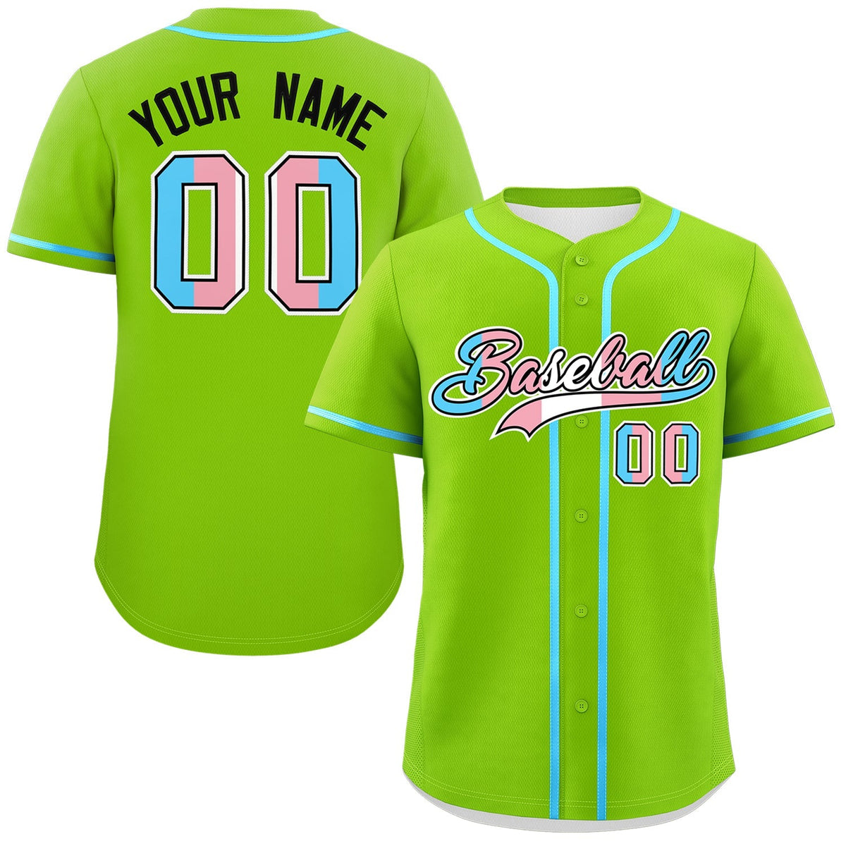 Custom Neon Green Powder Blue Transgender For Pride Month Classic Style Baseball Jersey| KXKSHOP