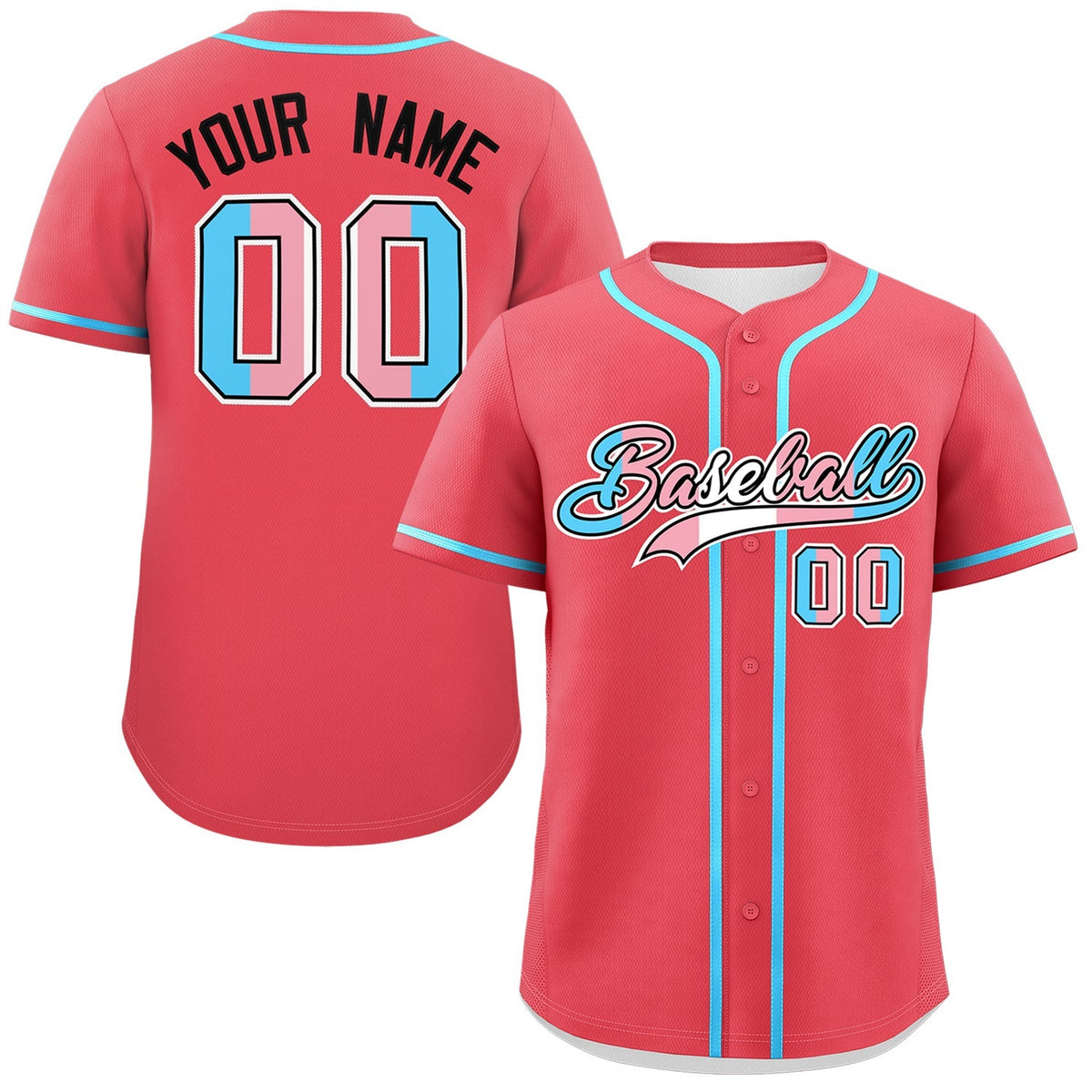 Custom Light Red Powder Blue Transgender For Pride Month Classic Style Baseball Jersey| KXKSHOP