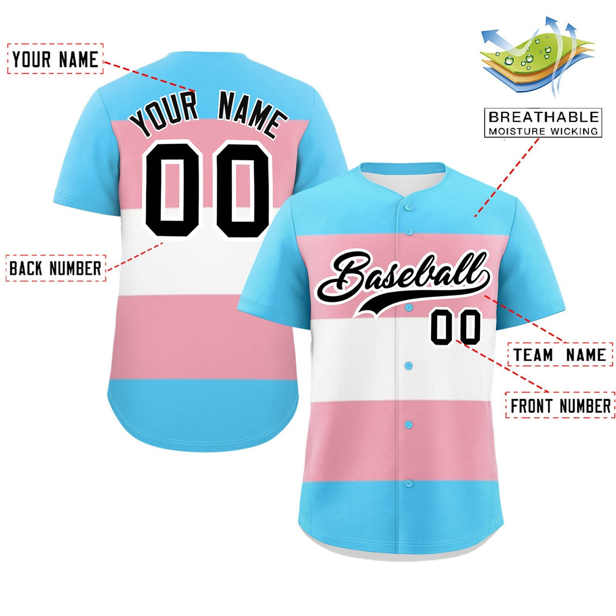 Custom Light Pink Blue White Transgender For Pride Month Classic Style Baseball Jersey| KXKSHOP