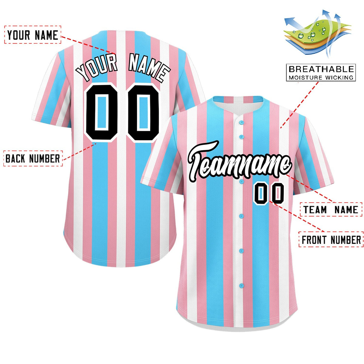 Custom White Light Pink Blue Transgender For Pride Month Classic Style Baseball Jersey| KXKSHOP