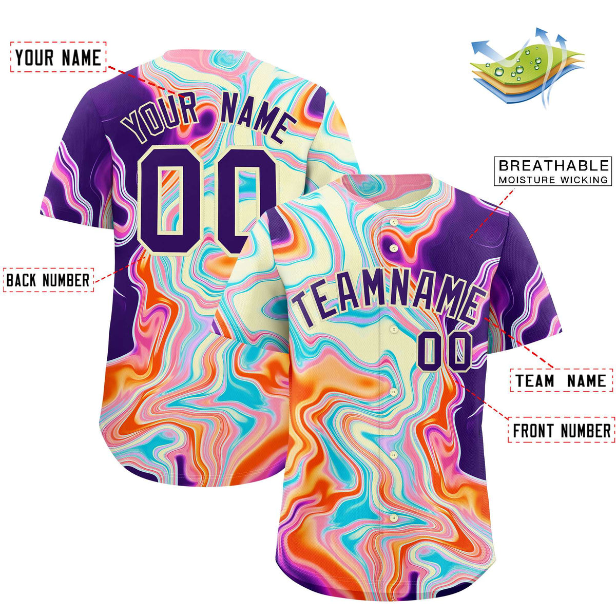 Custom Multi Color Split Fashion Fluid Pattern Authentic Baseball Jersey| KXKSHOP