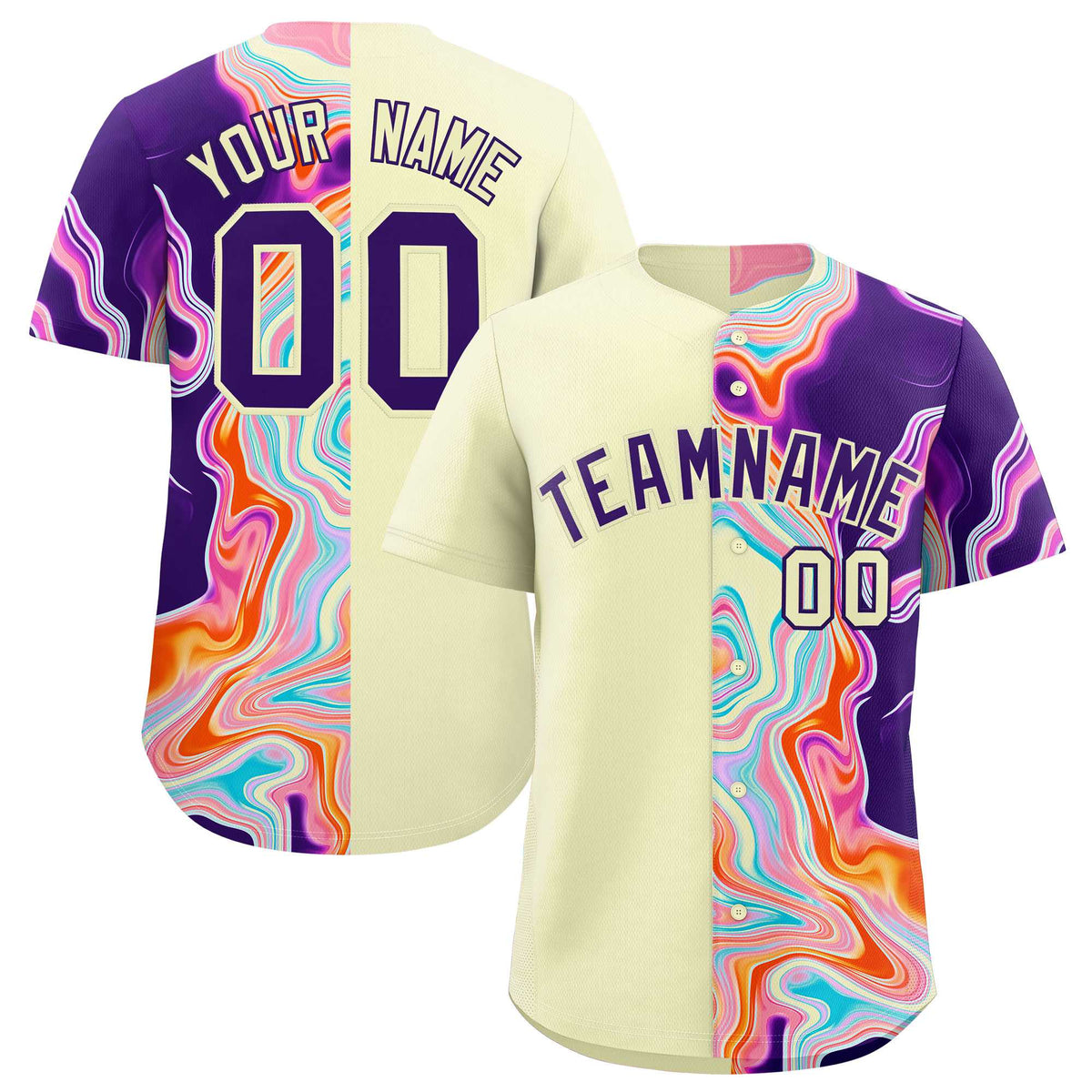 Custom Cream Split Fashion Fluid Pattern Authentic Baseball Jersey| KXKSHOP