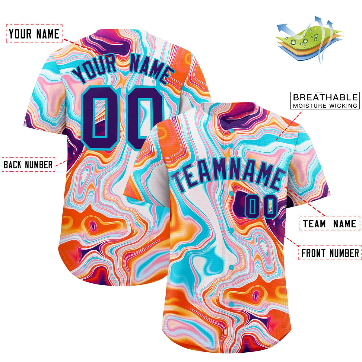 Custom Multi Color Split Fashion Fluid Pattern Authentic Baseball Jersey| KXKSHOP